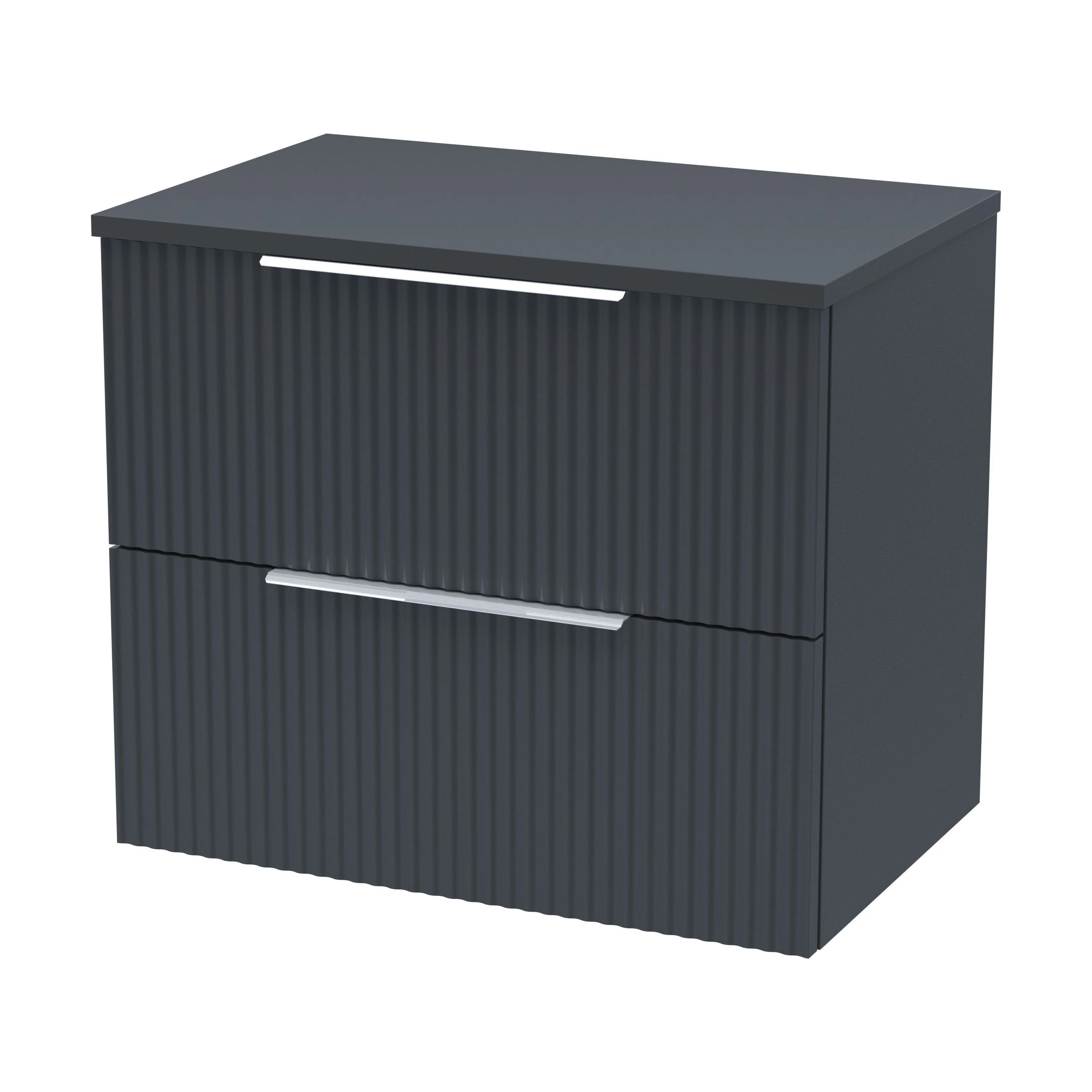 Tixall Fluted 2 Drawer Wall Hung Vanity Unit with Worktop, Dark Grey, 600mm
