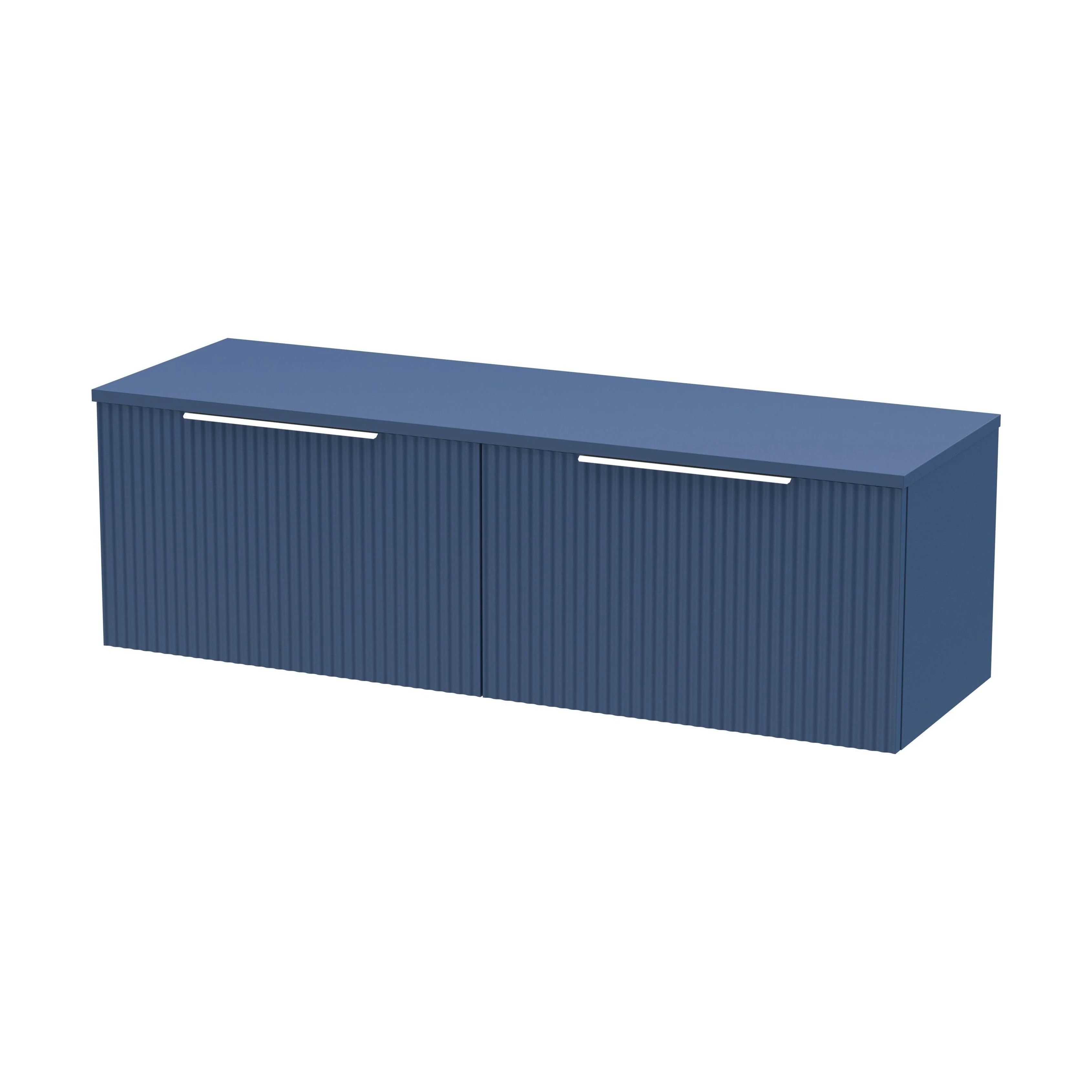 Tixall Fluted 2 Drawer Wall Hung Vanity Unit with Worktop, Satin Blue, 1200mm