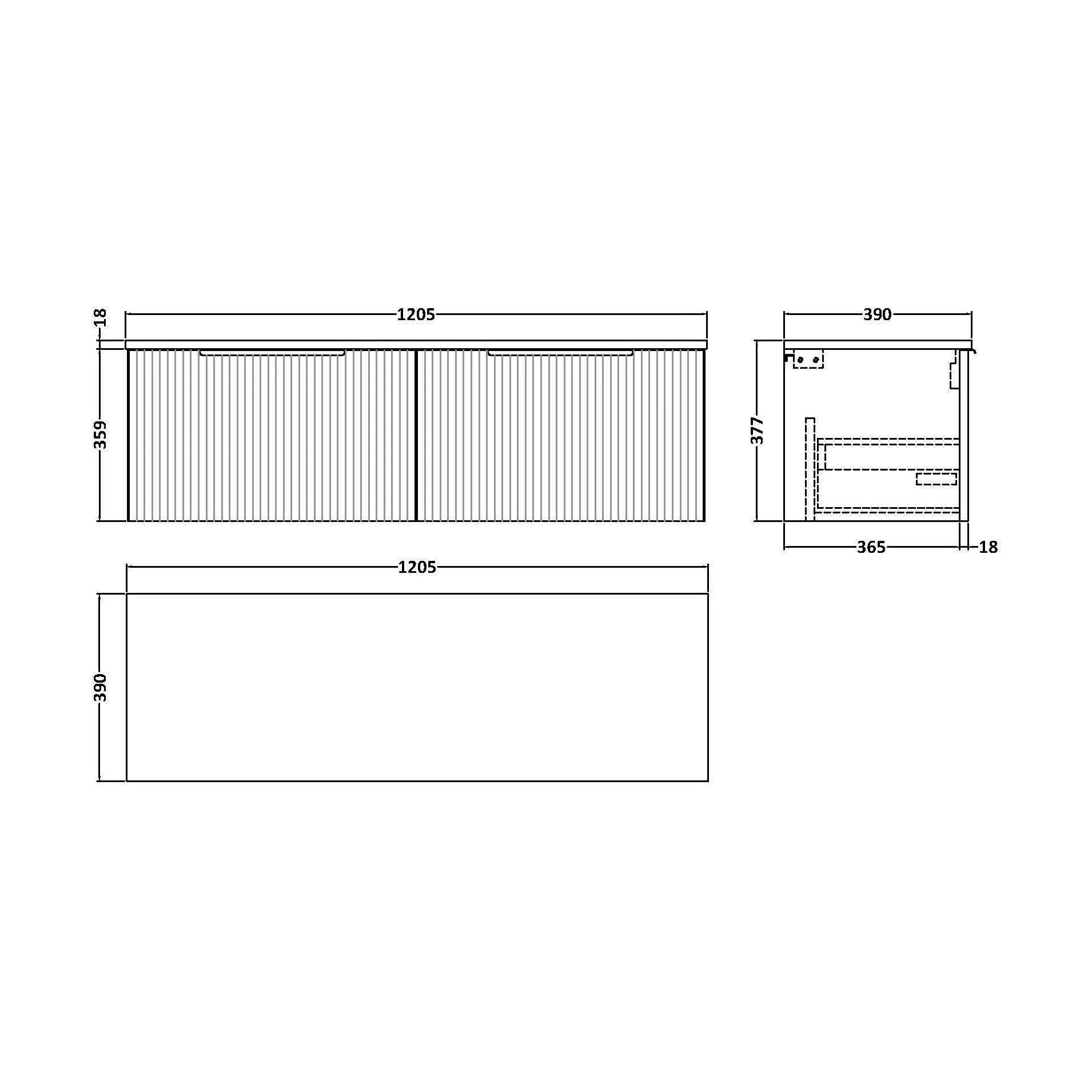 Tixall Fluted 2 Drawer Wall Hung Vanity Unit with Worktop, Satin Blue, 1200mm - Image 2