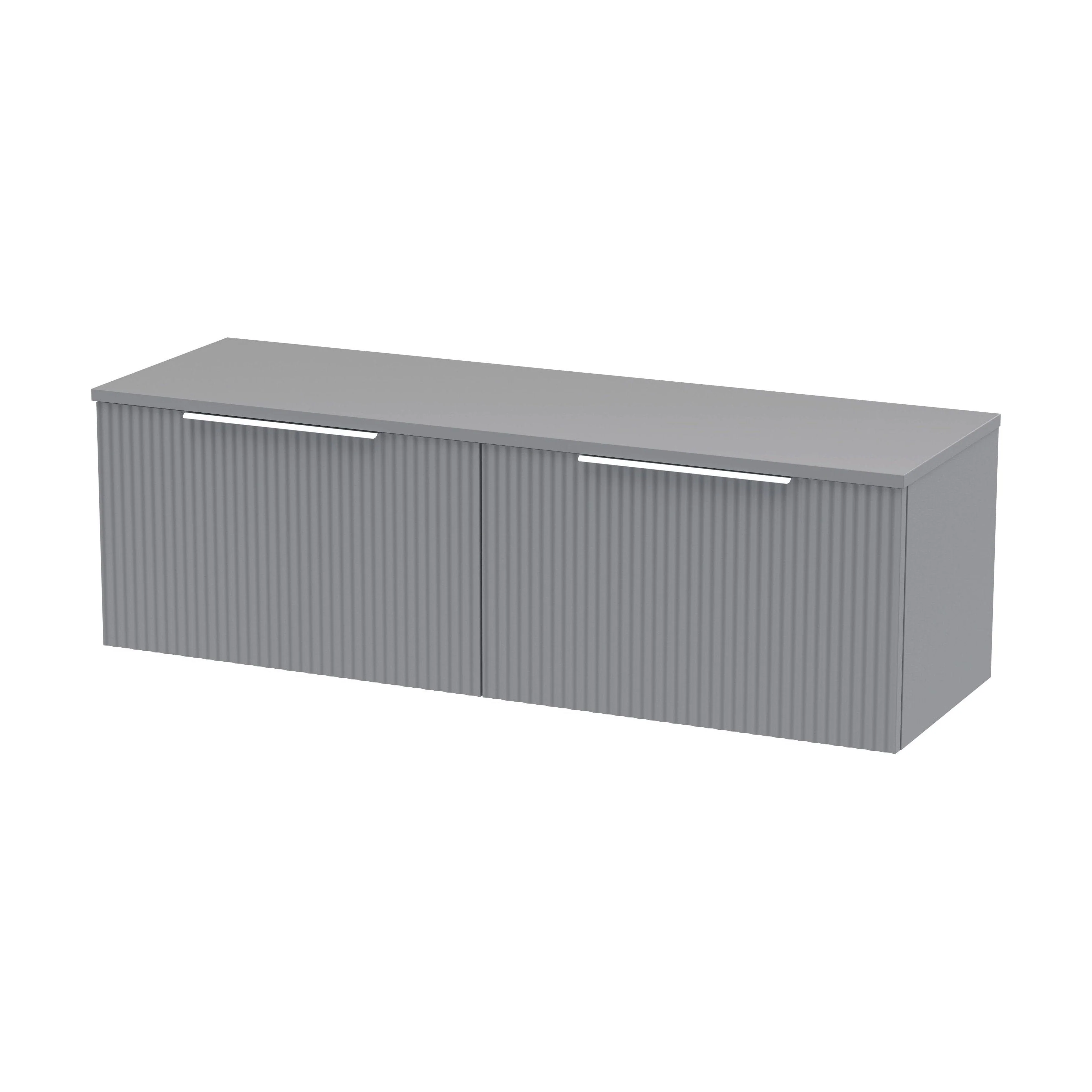 Tixall Fluted 2 Drawer Wall Hung Vanity Unit with Worktop, Satin Grey, 1200mm