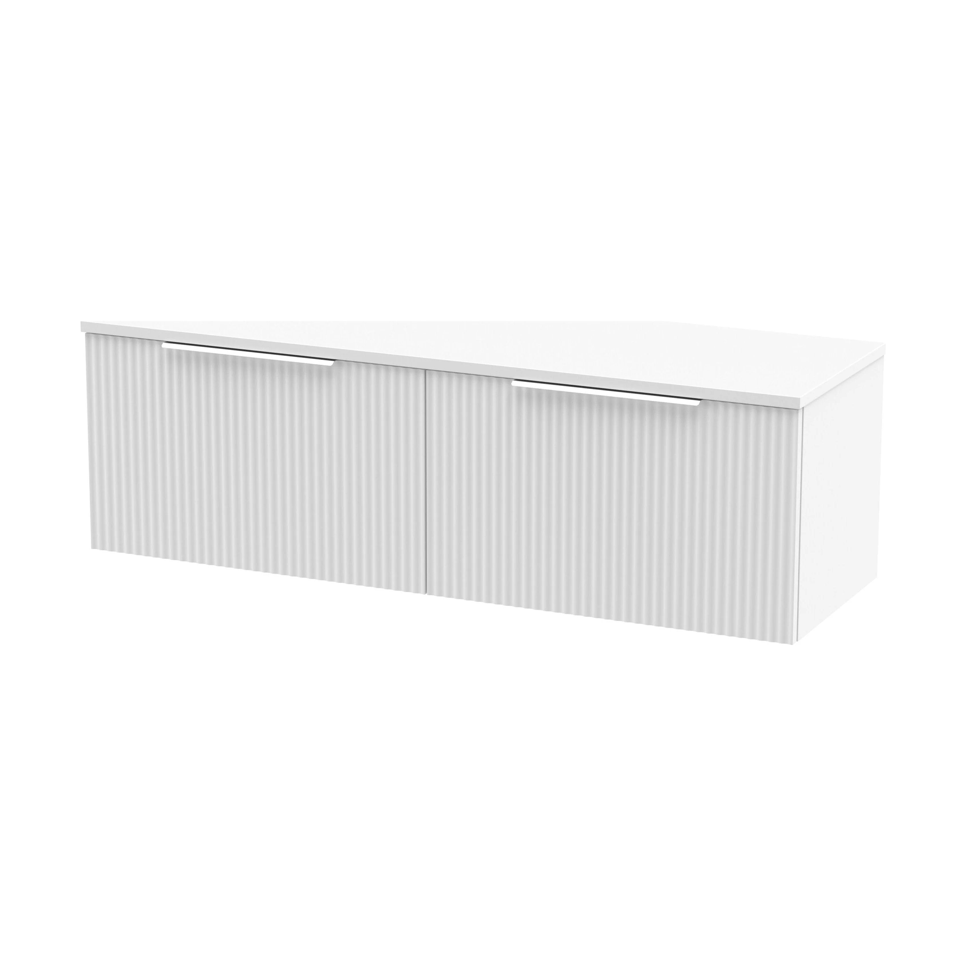 Tixall Fluted 2 Drawer Wall Hung Vanity Unit with Worktop, Satin White, 1200mm
