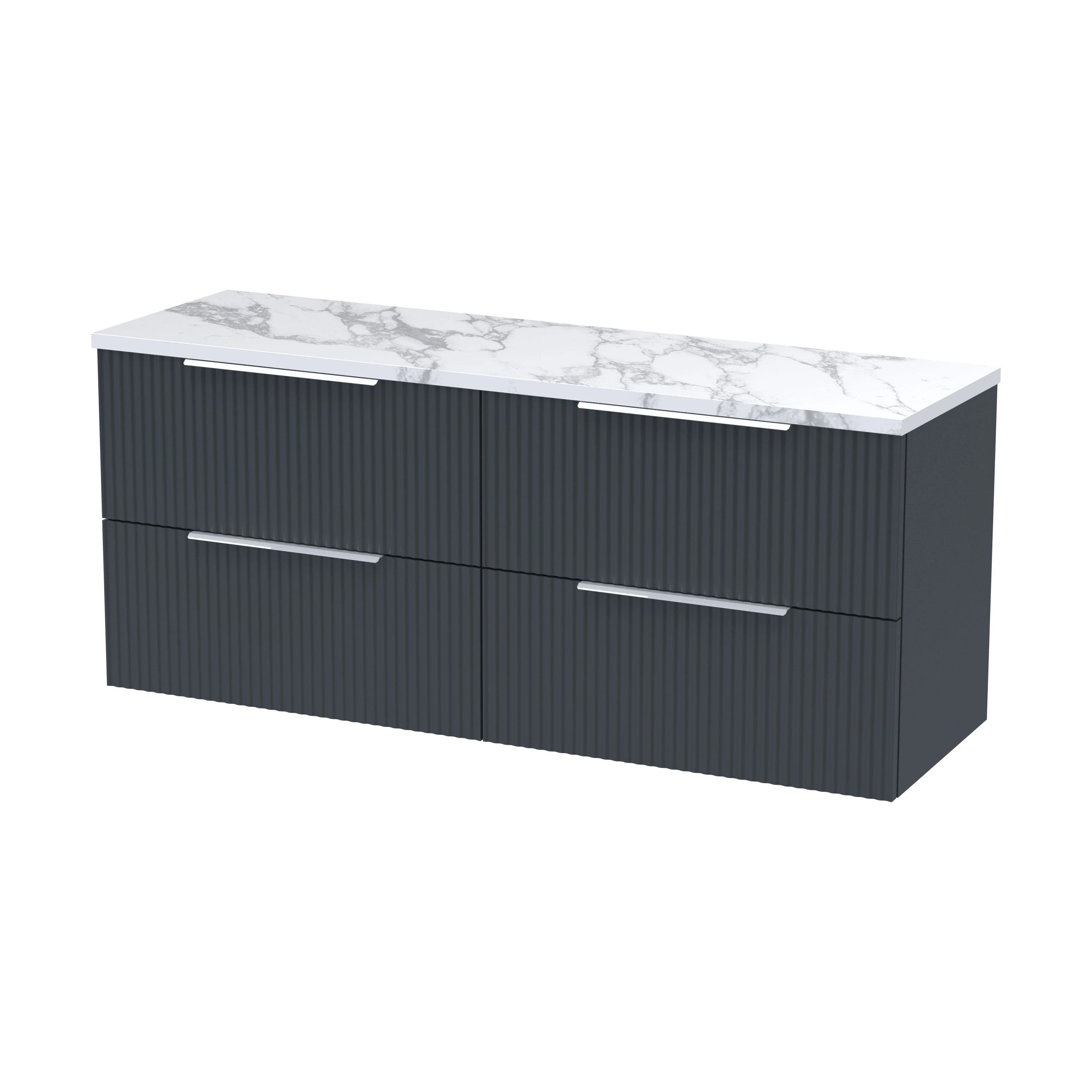 Tixall Fluted 4 Drawer Wall Hung Vanity Unit with Laminate Worktop, Dark Grey, 1200mm