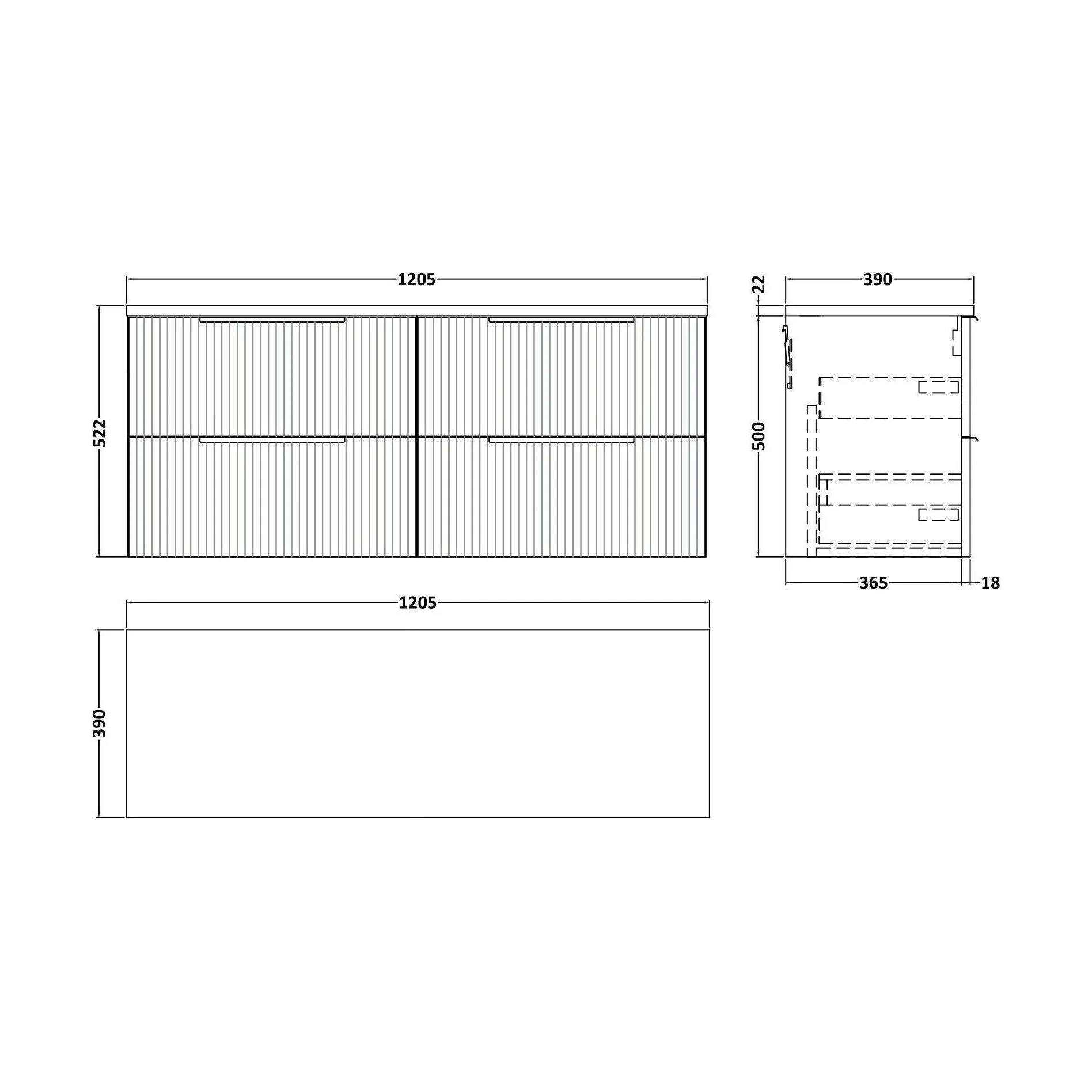 Tixall Fluted 4 Drawer Wall Hung Vanity Unit with Laminate Worktop, Satin Blue, 1200mm - Image 2