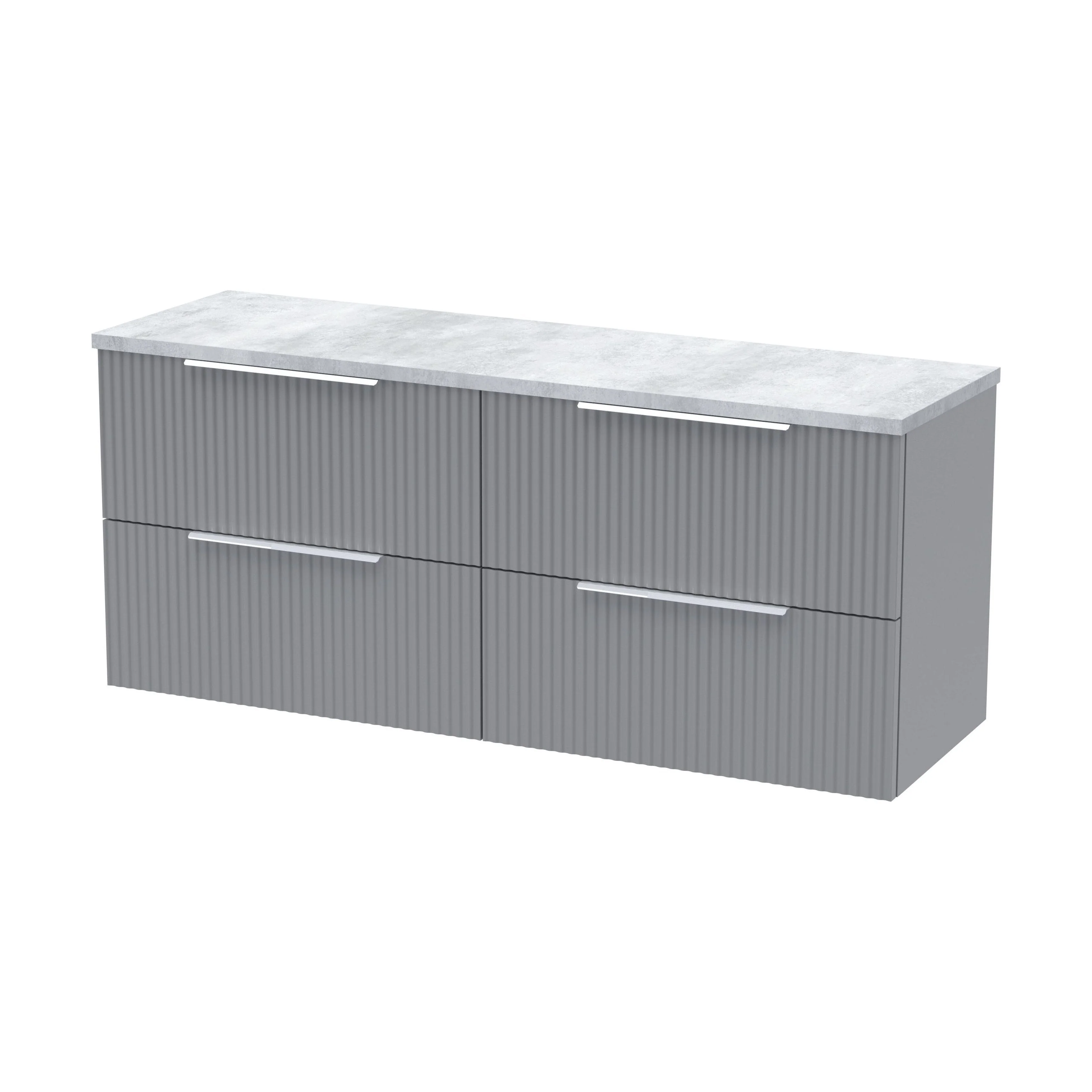 Tixall Fluted 4 Drawer Wall Hung Vanity Unit with Laminate Worktop, Satin Grey, 1200mm