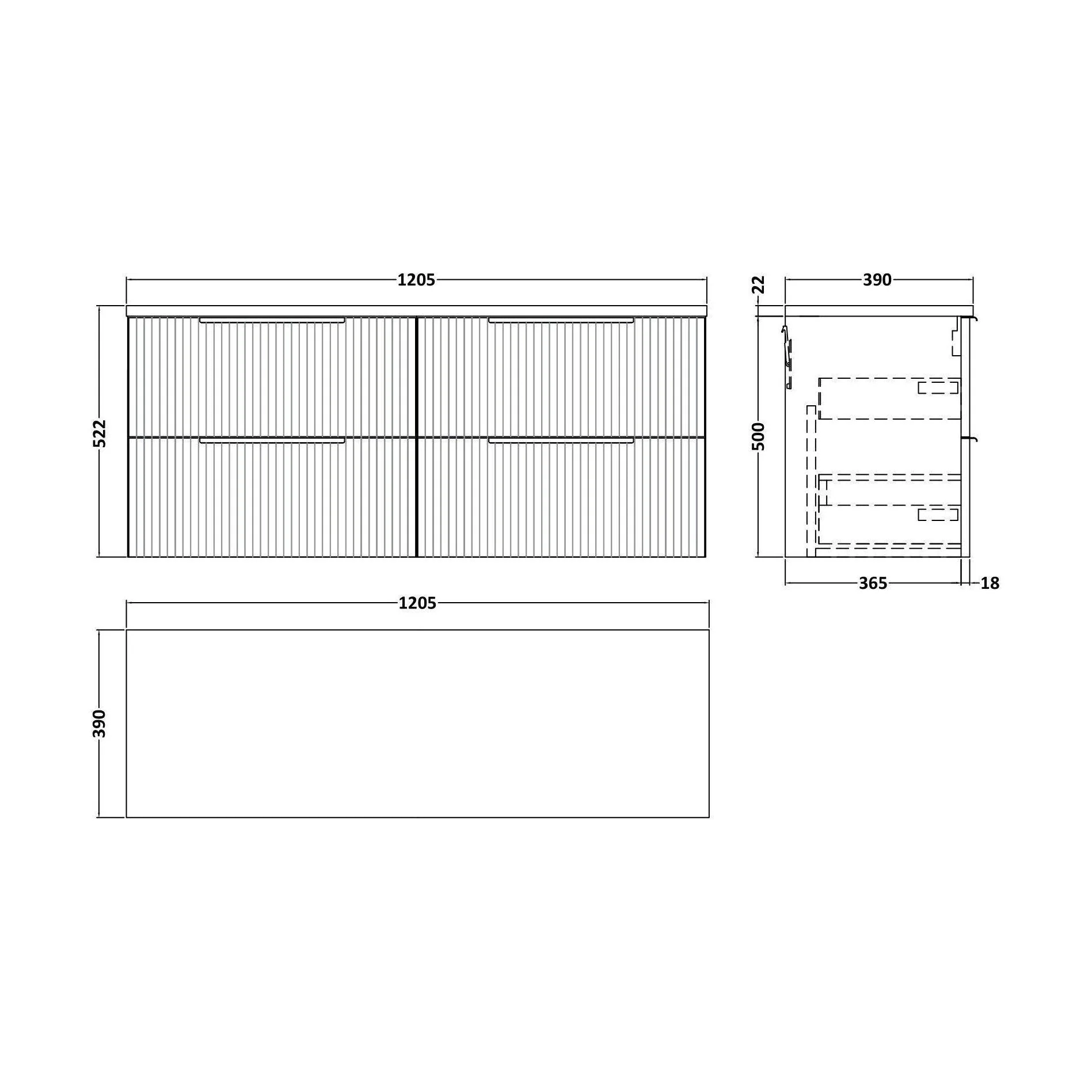 Tixall Fluted 4 Drawer Wall Hung Vanity Unit with Laminate Worktop, Satin Grey, 1200mm - Image 2