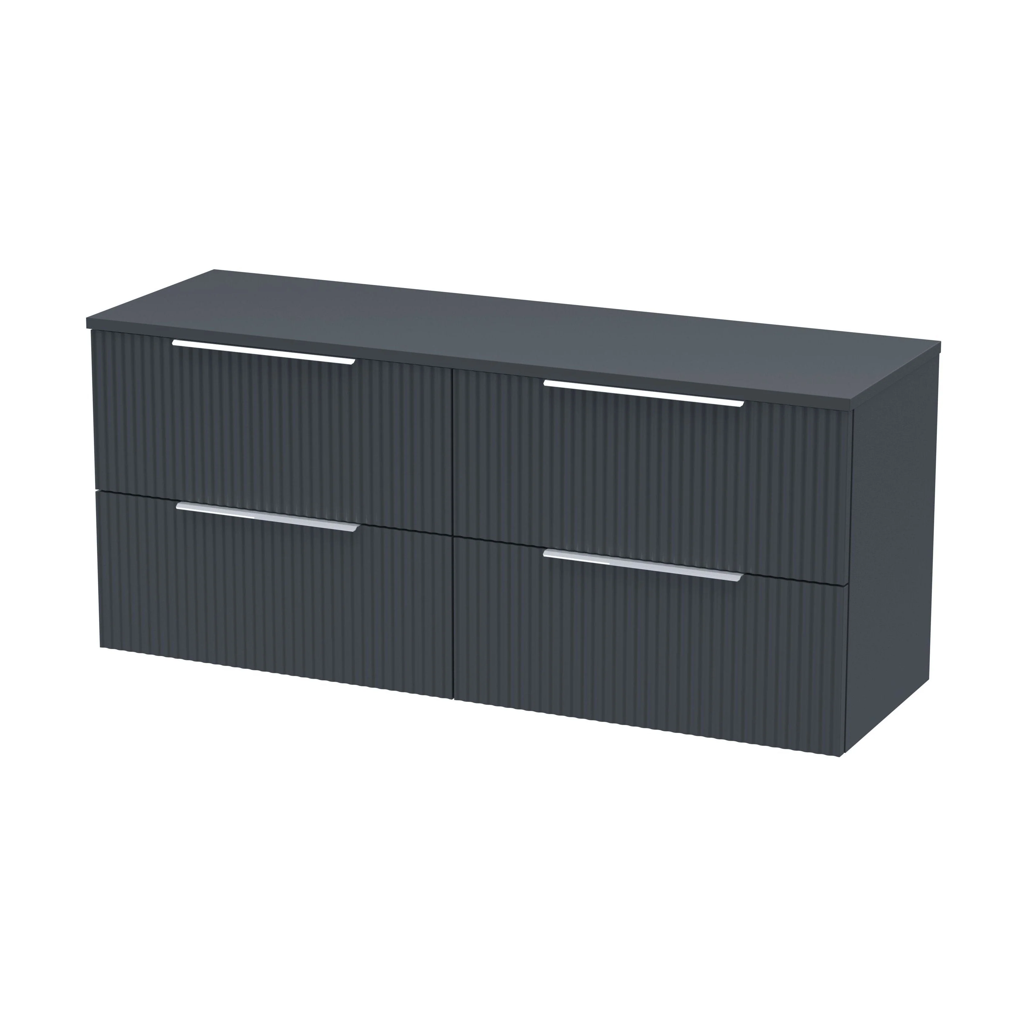 Tixall Fluted 4 Drawer Wall Hung Vanity Unit with Worktop Basin, Dark Grey, 1200mm