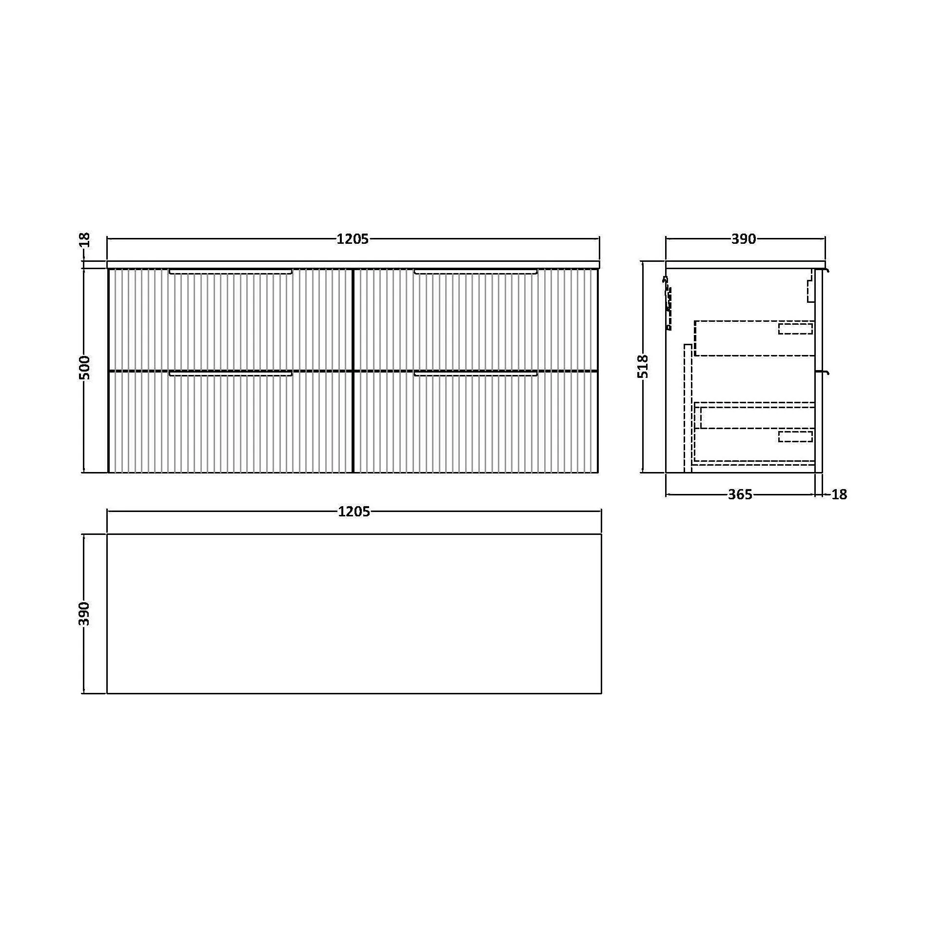 Tixall Fluted 4 Drawer Wall Hung Vanity Unit with Worktop Basin, Dark Grey, 1200mm - Image 2