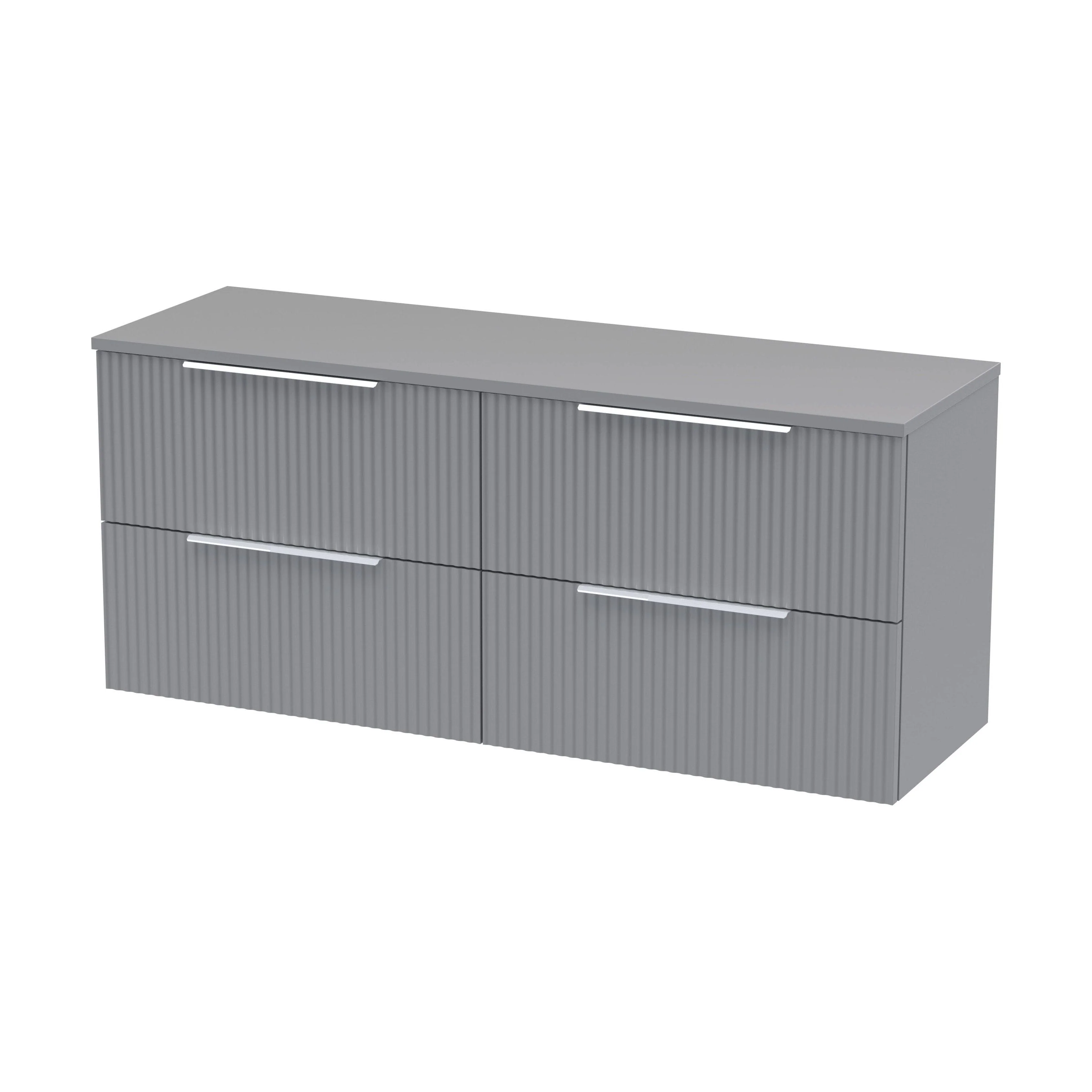 Tixall Fluted 4 Drawer Wall Hung Vanity Unit with Worktop, Satin Grey, 1200mm