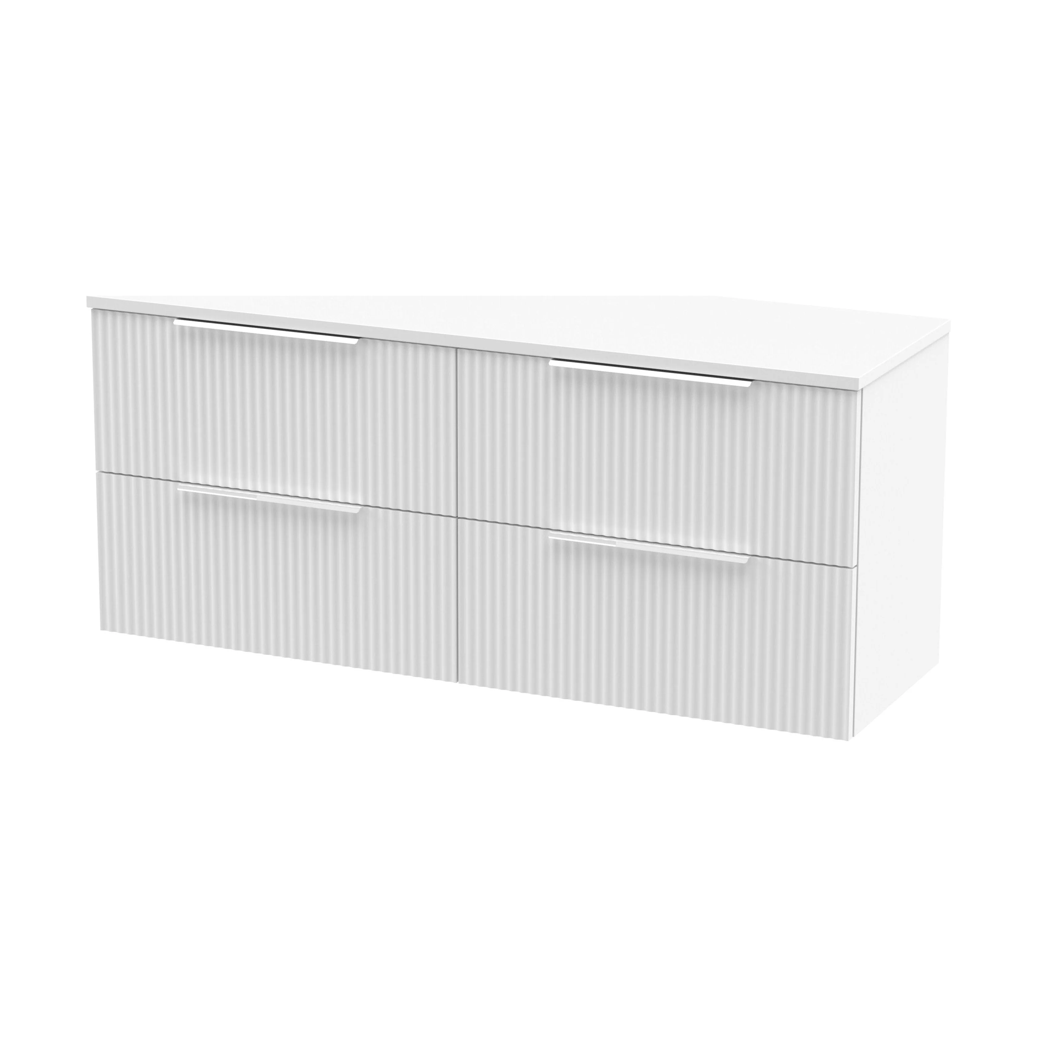 Tixall Fluted 4 Drawer Wall Hung Vanity Unit with Worktop, Satin White, 1200mm