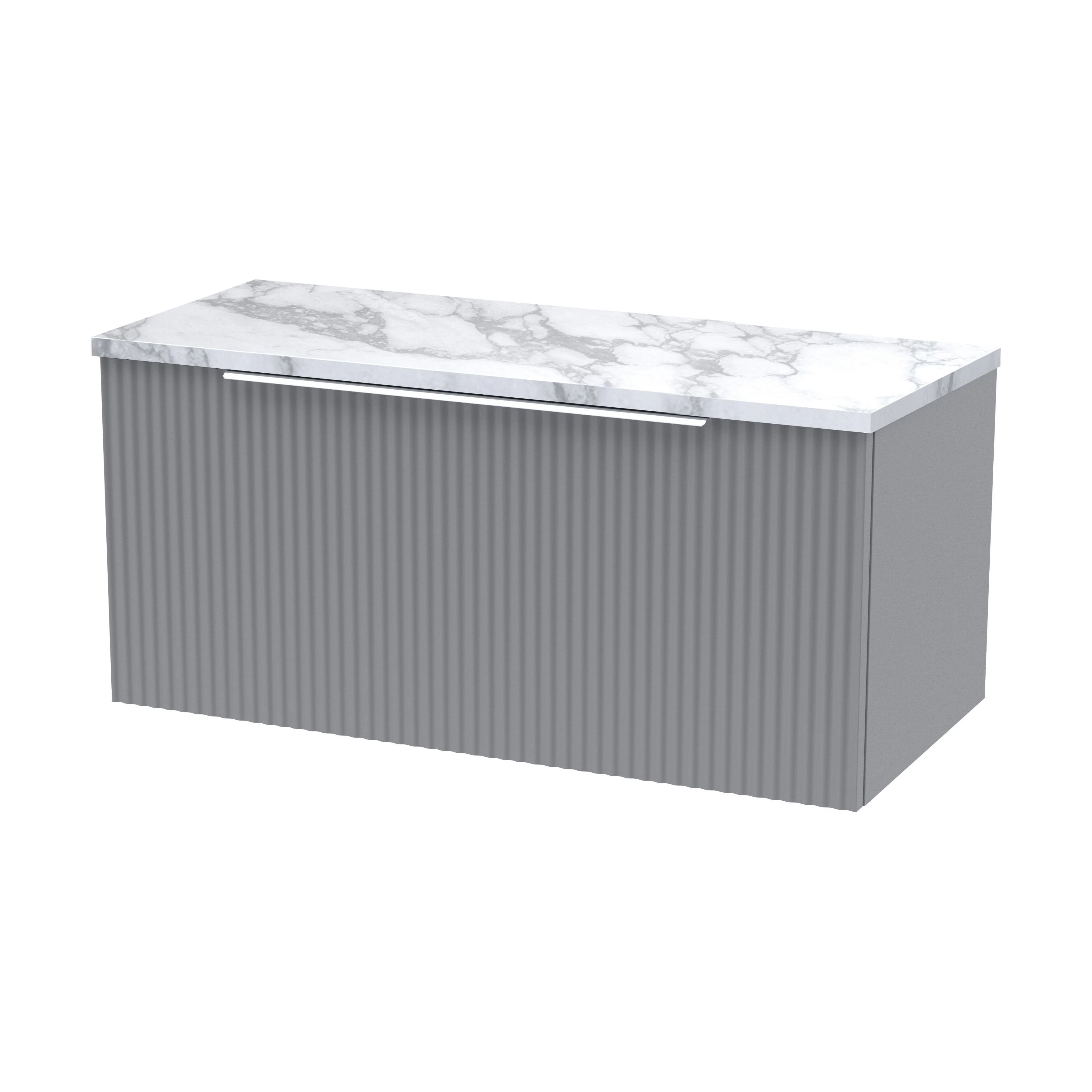 Tixall Fluted Wall Hung Vanity Unit with Laminate Worktop, Satin Grey, 800mm