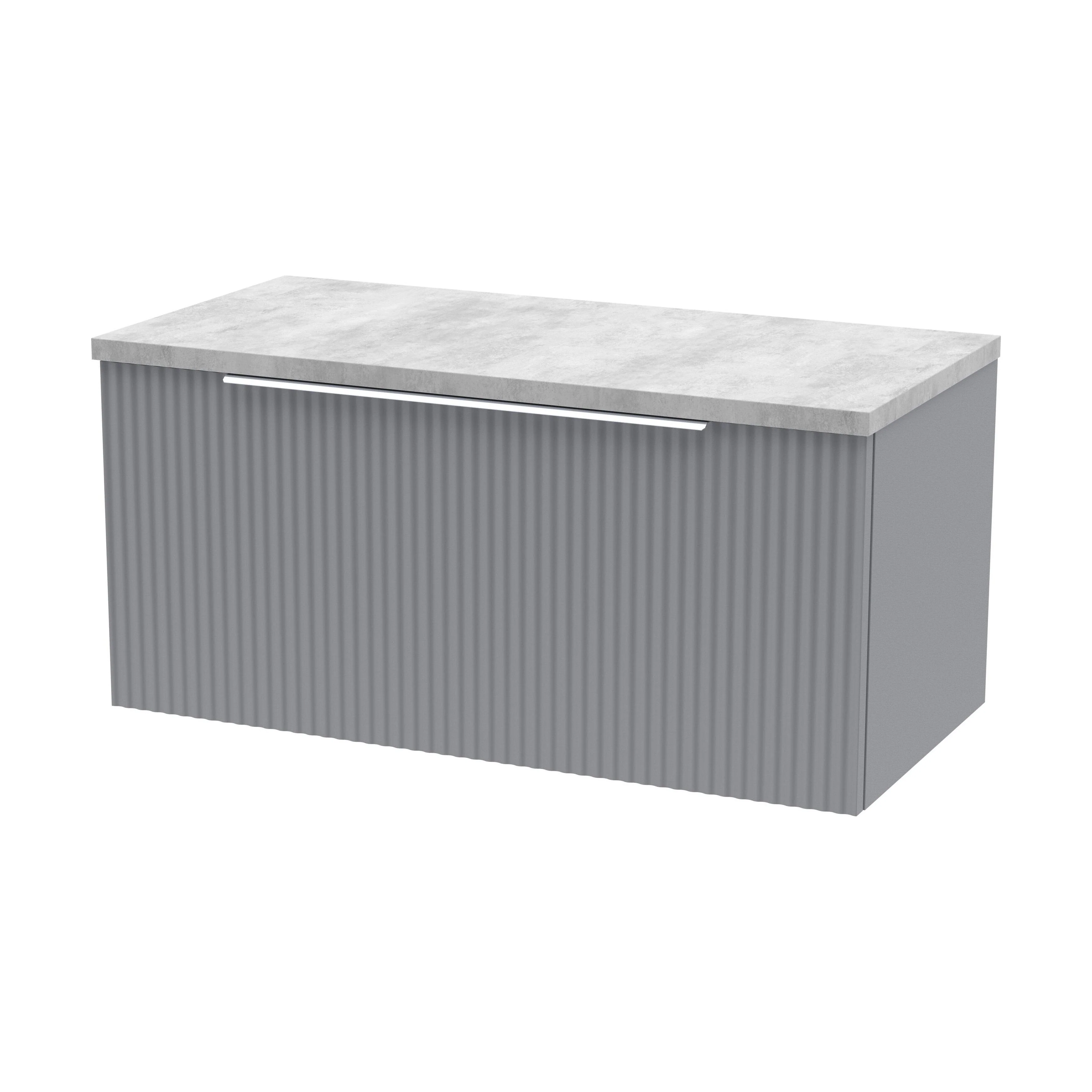 Tixall Fluted Wall Hung Vanity Unit with Laminate Worktop, Satin Grey, 800mm