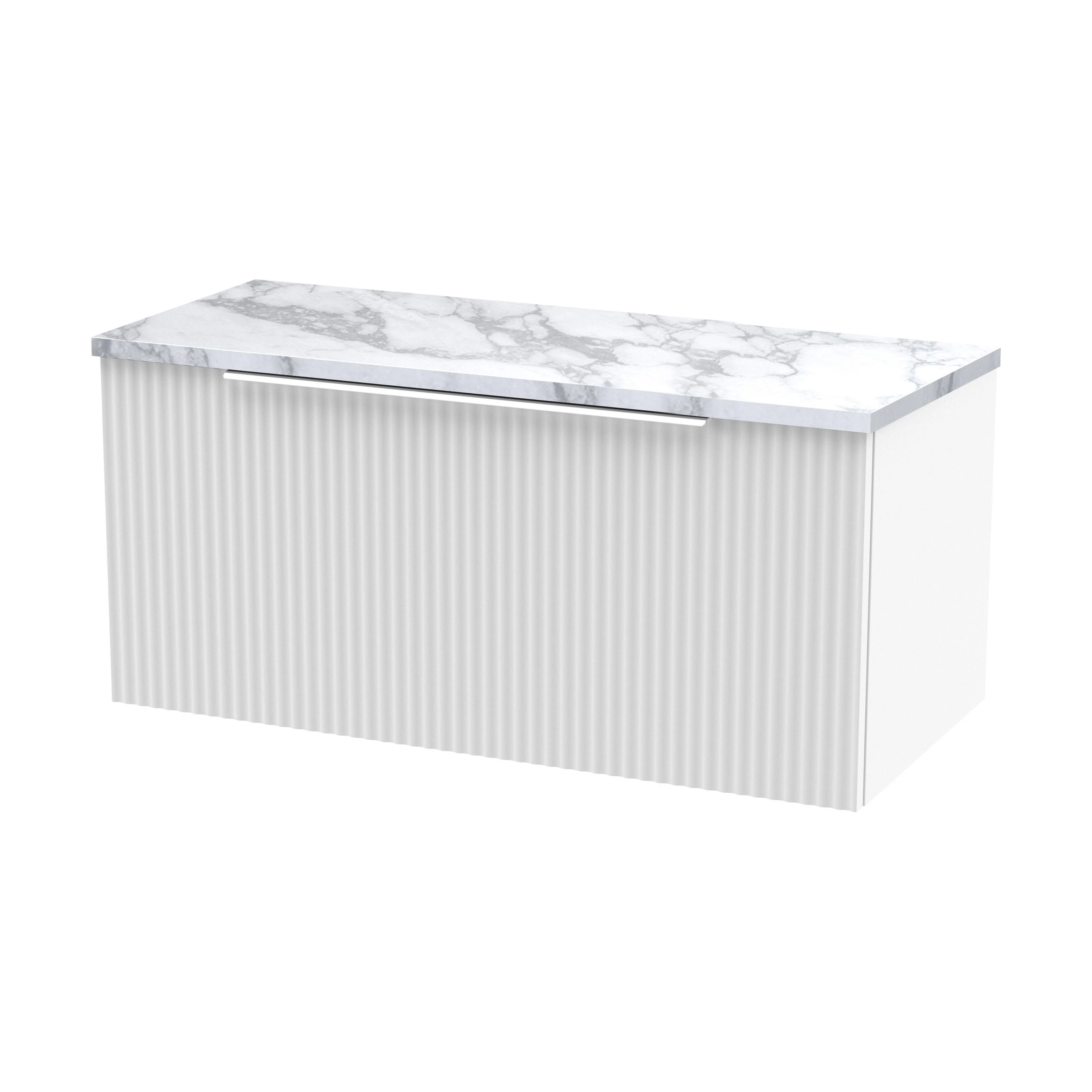 Tixall Fluted Wall Hung Vanity Unit with Laminate Worktop, Satin White, 800mm