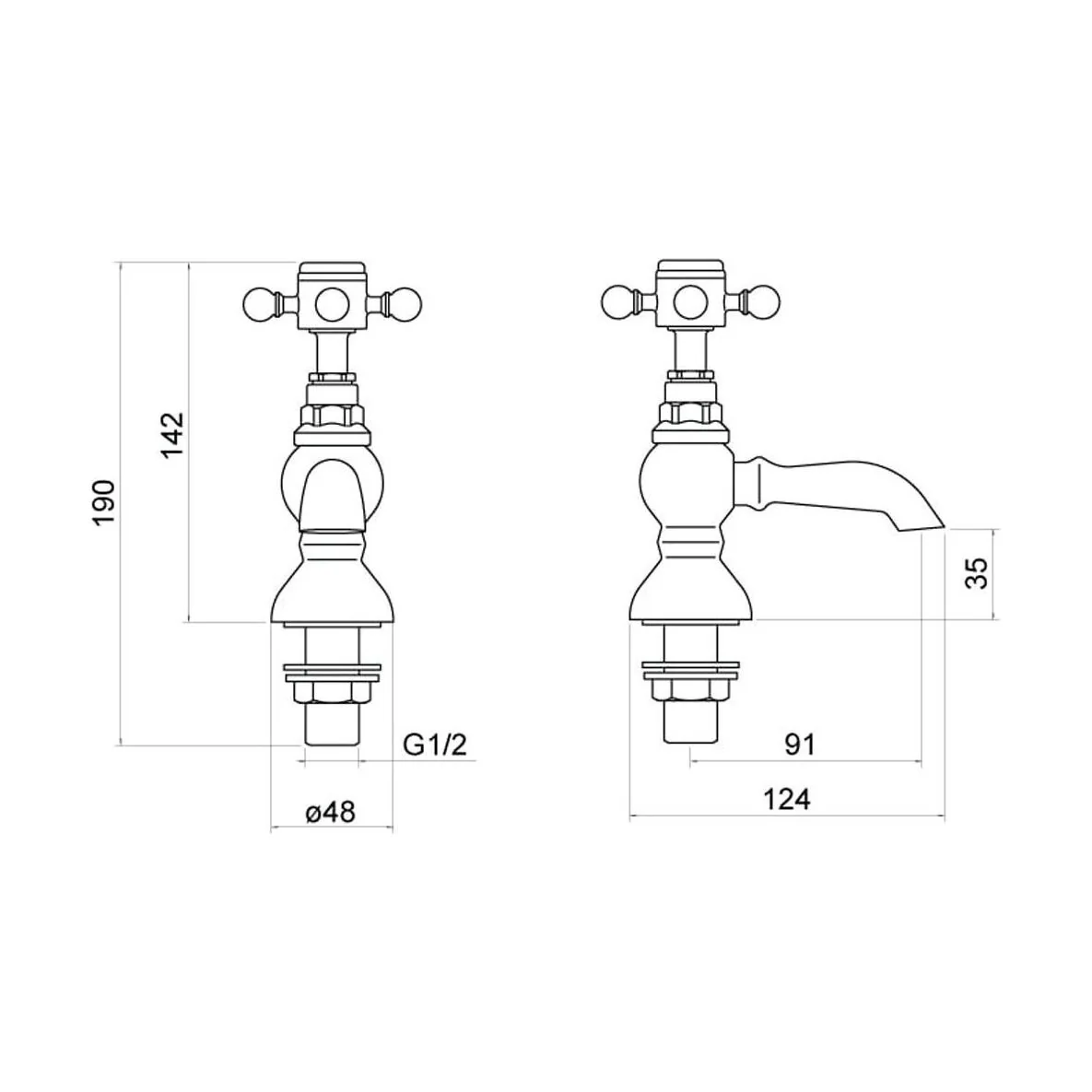 Traditional Bathroom Basin Pillar Taps - Crosshead Handles - Chrome - Image 2