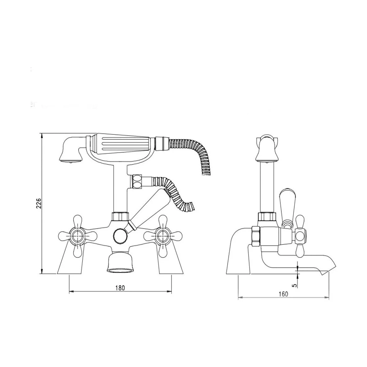 Traditional Bathroom Crosshead and Lever Handle Bath Shower Mixer Tap with Kit - Chrome - Image 3