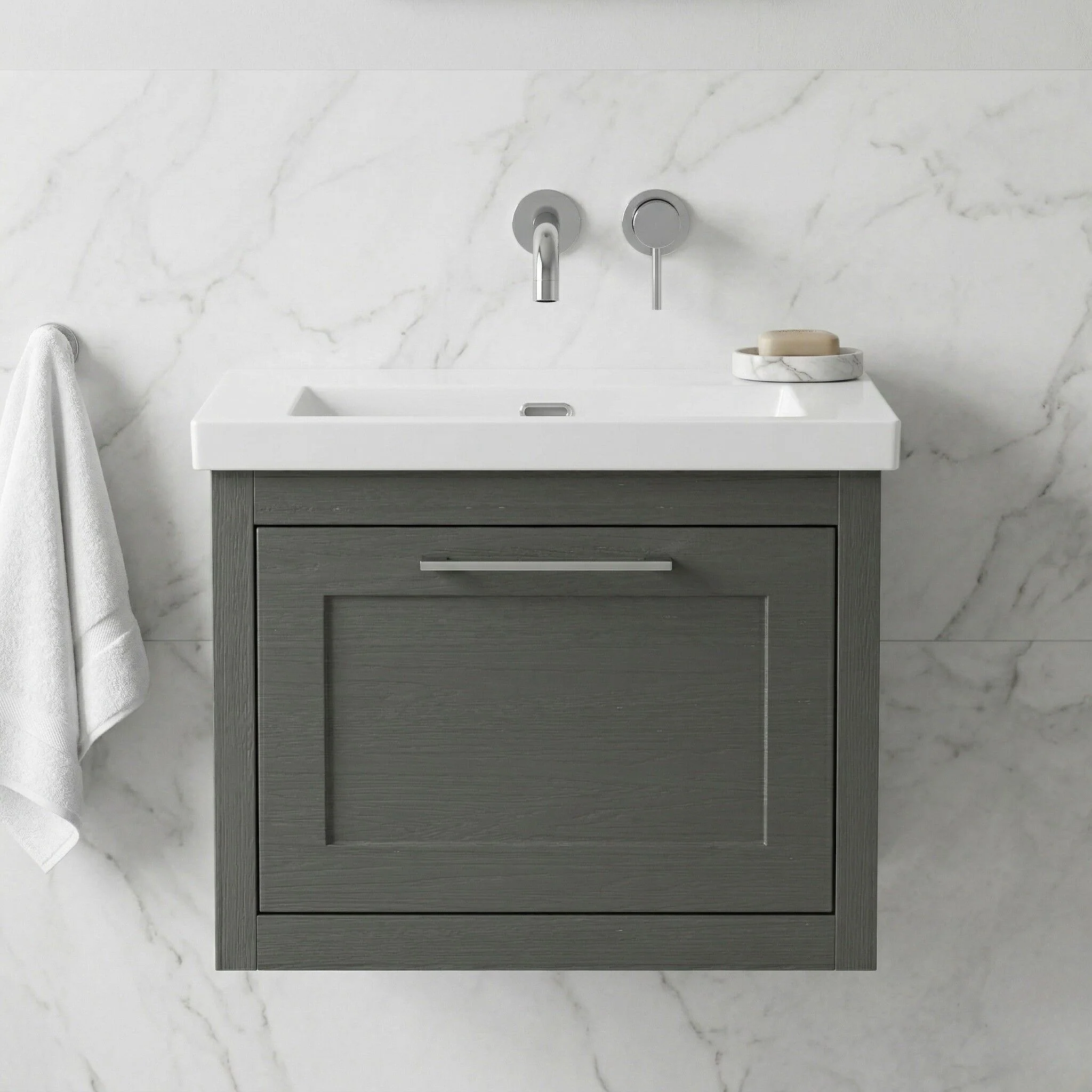 Blithbury Traditional Bathroom Wall Hung Vanity with Modern Fireclay Basin Unit - Choice of Size, Colour and Basin Type