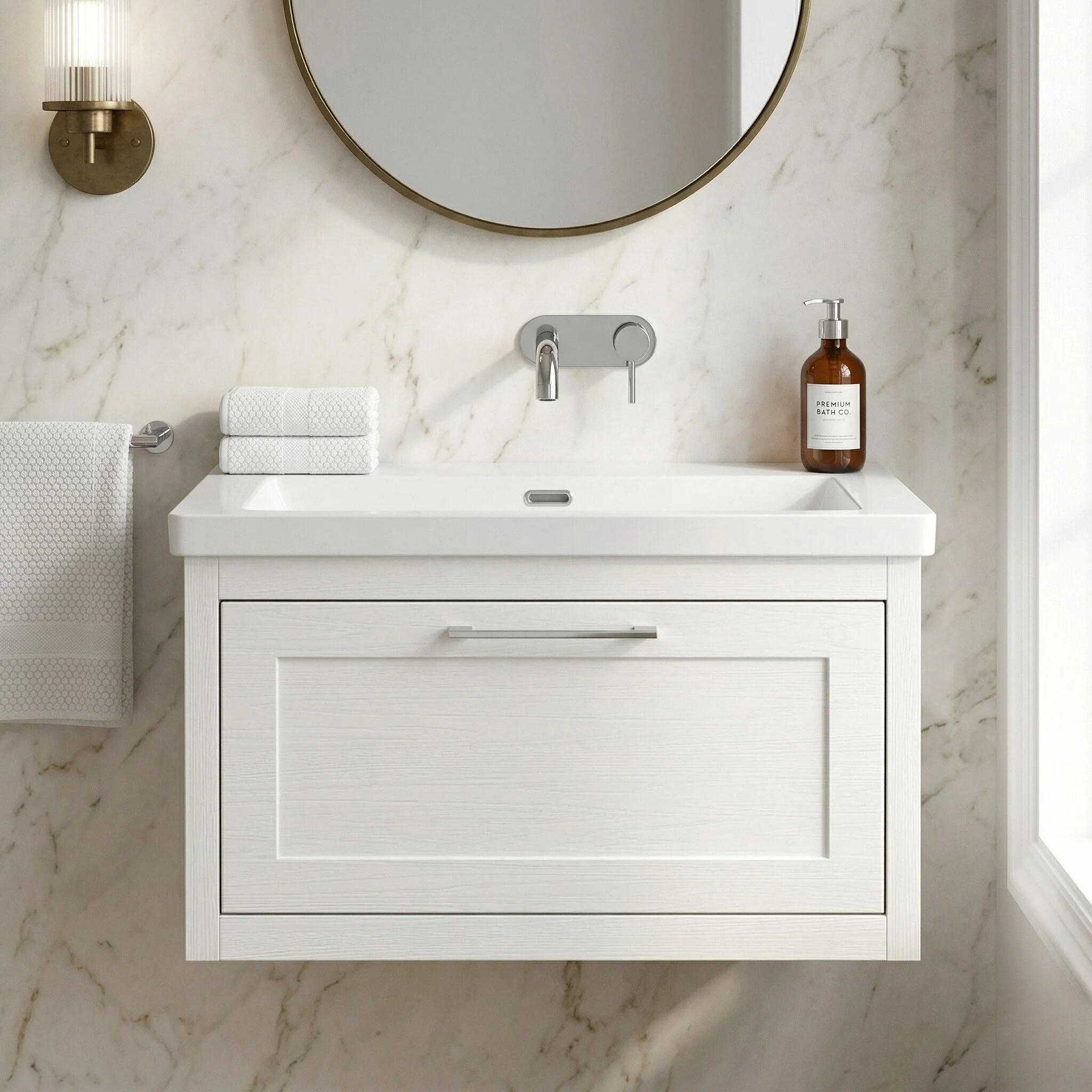 Blithbury Traditional Bathroom Wall Hung Vanity with Modern Fireclay Basin Unit - Choice of Size, Colour and Basin Type - Image 10