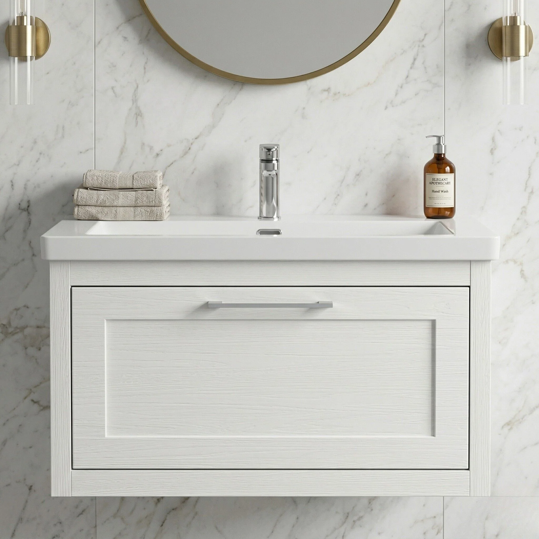 Blithbury Traditional Bathroom Wall Hung Vanity with Modern Fireclay Basin Unit - Choice of Size, Colour and Basin Type - Image 11
