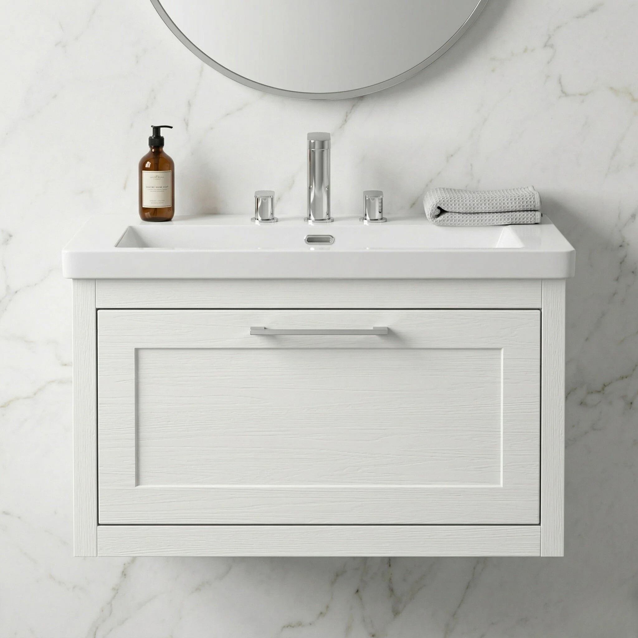 Blithbury Traditional Bathroom Wall Hung Vanity with Modern Fireclay Basin Unit - Choice of Size, Colour and Basin Type - Image 12