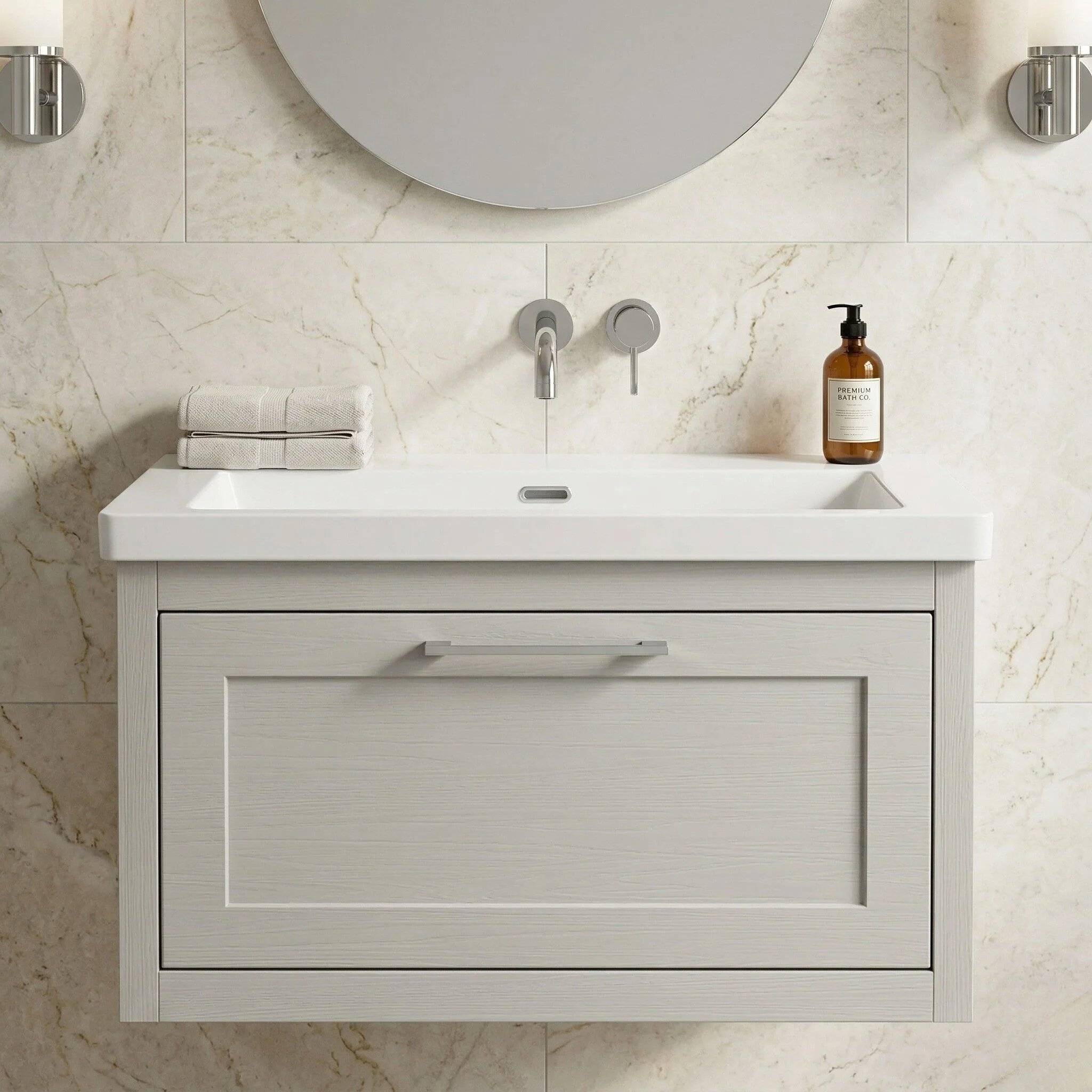 Blithbury Traditional Bathroom Wall Hung Vanity with Modern Fireclay Basin Unit - Choice of Size, Colour and Basin Type - Image 16