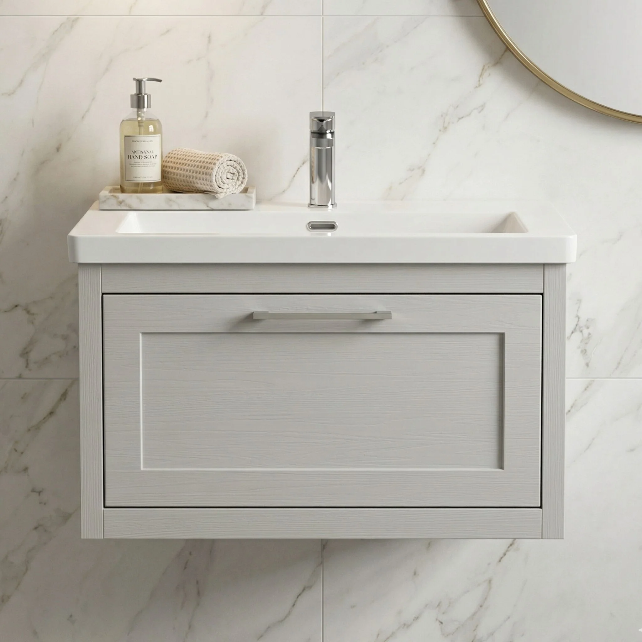 Blithbury Traditional Bathroom Wall Hung Vanity with Modern Fireclay Basin Unit - Choice of Size, Colour and Basin Type - Image 17