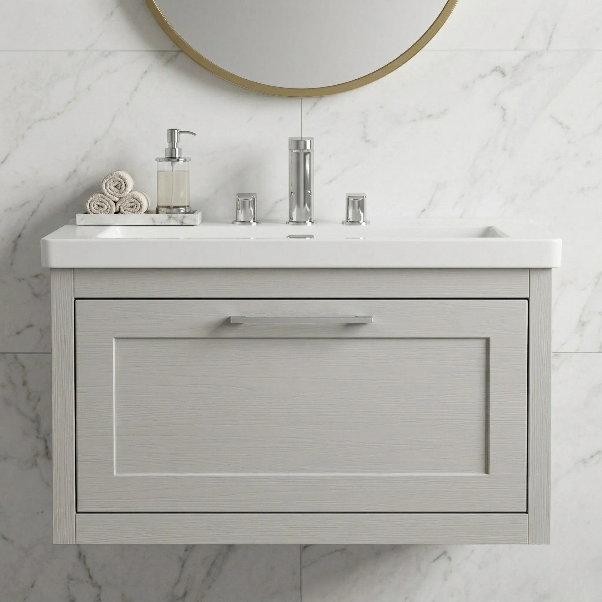 Blithbury Traditional Bathroom Wall Hung Vanity with Modern Fireclay Basin Unit - Choice of Size, Colour and Basin Type - Image 18