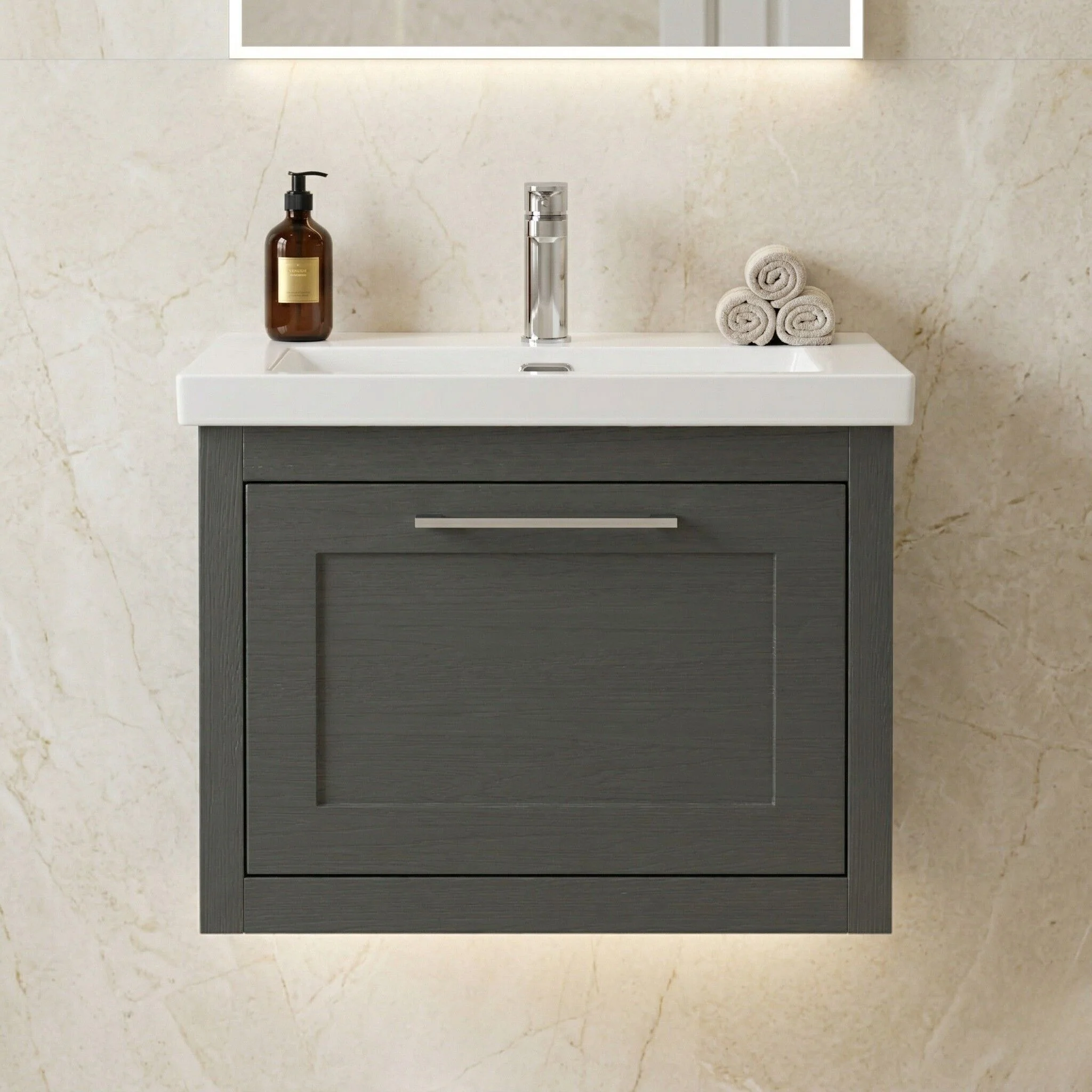 Blithbury Traditional Bathroom Wall Hung Vanity with Modern Fireclay Basin Unit - Choice of Size, Colour and Basin Type - Image 2