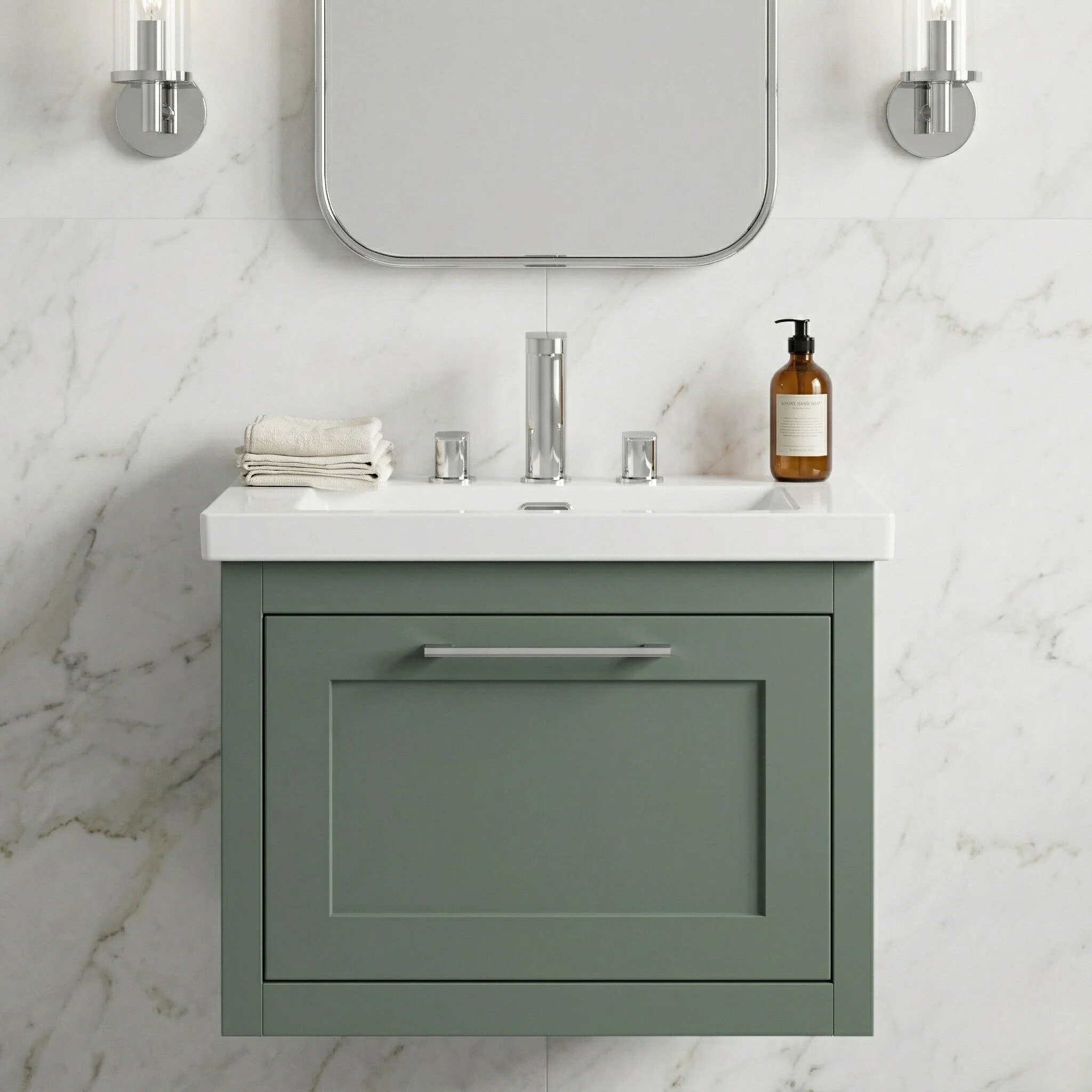 Blithbury Traditional Bathroom Wall Hung Vanity with Modern Fireclay Basin Unit - Choice of Size, Colour and Basin Type - Image 21