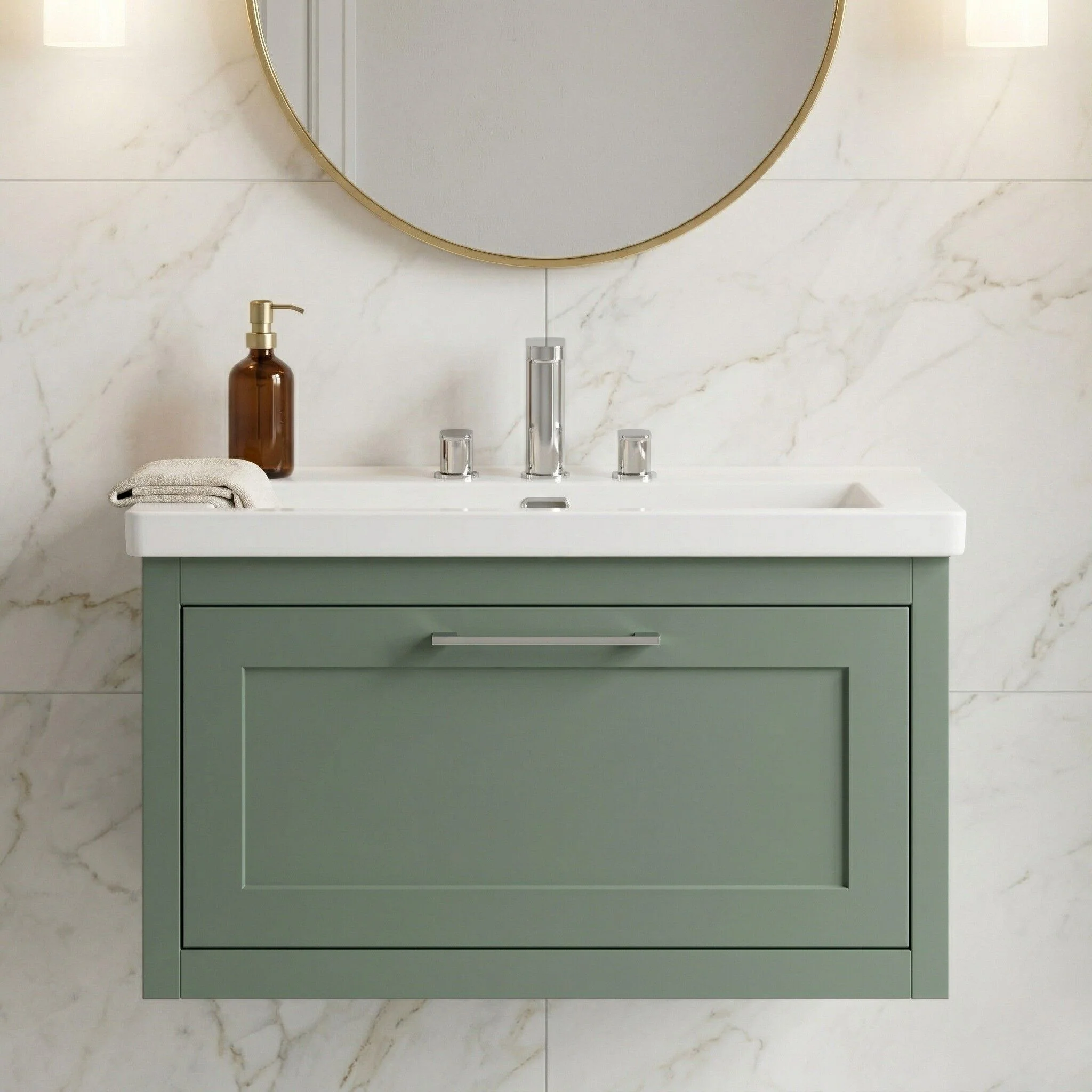 Blithbury Traditional Bathroom Wall Hung Vanity with Modern Fireclay Basin Unit - Choice of Size, Colour and Basin Type - Image 24