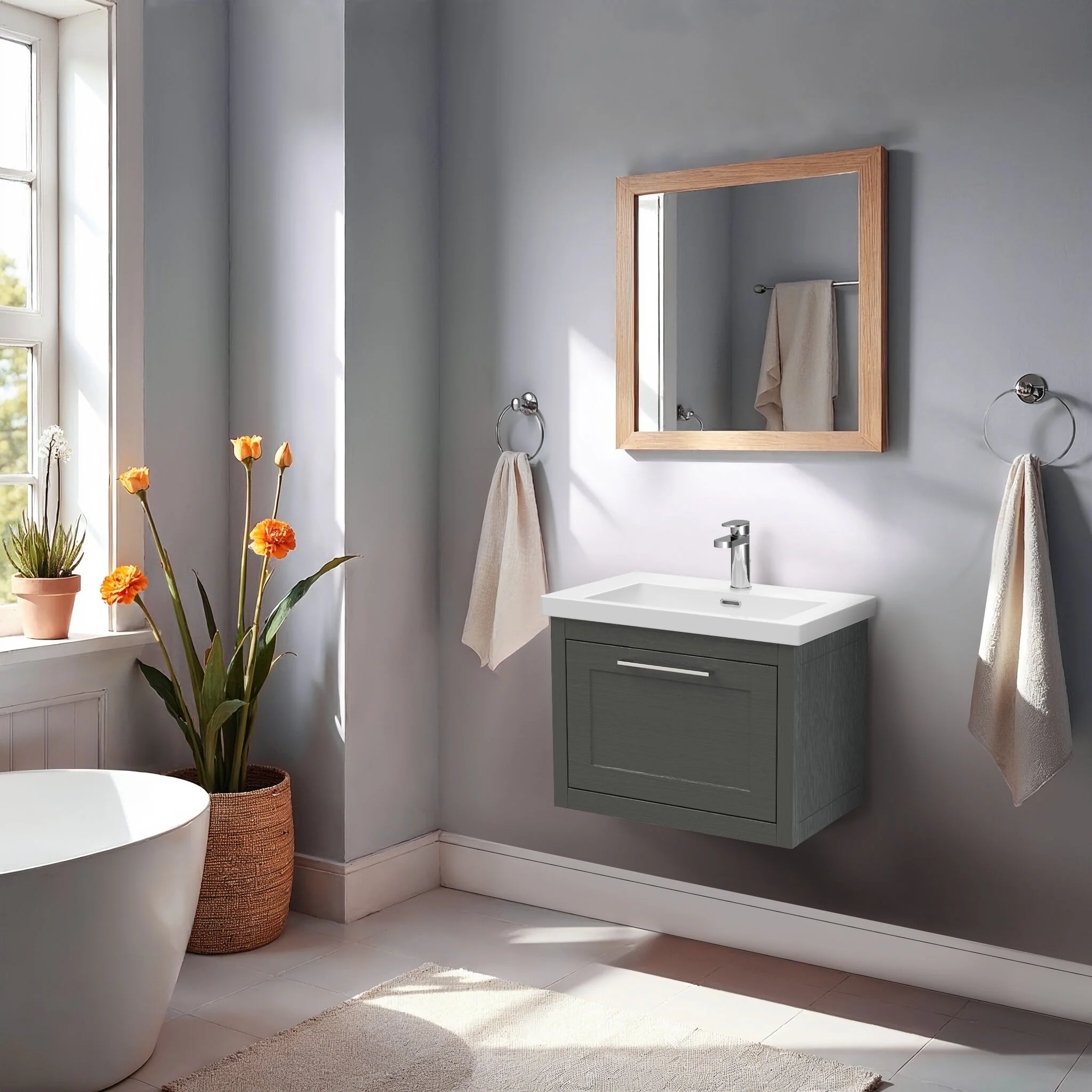 Blithbury Traditional Bathroom Wall Hung Vanity with Modern Fireclay Basin Unit - Choice of Size, Colour and Basin Type - Image 26