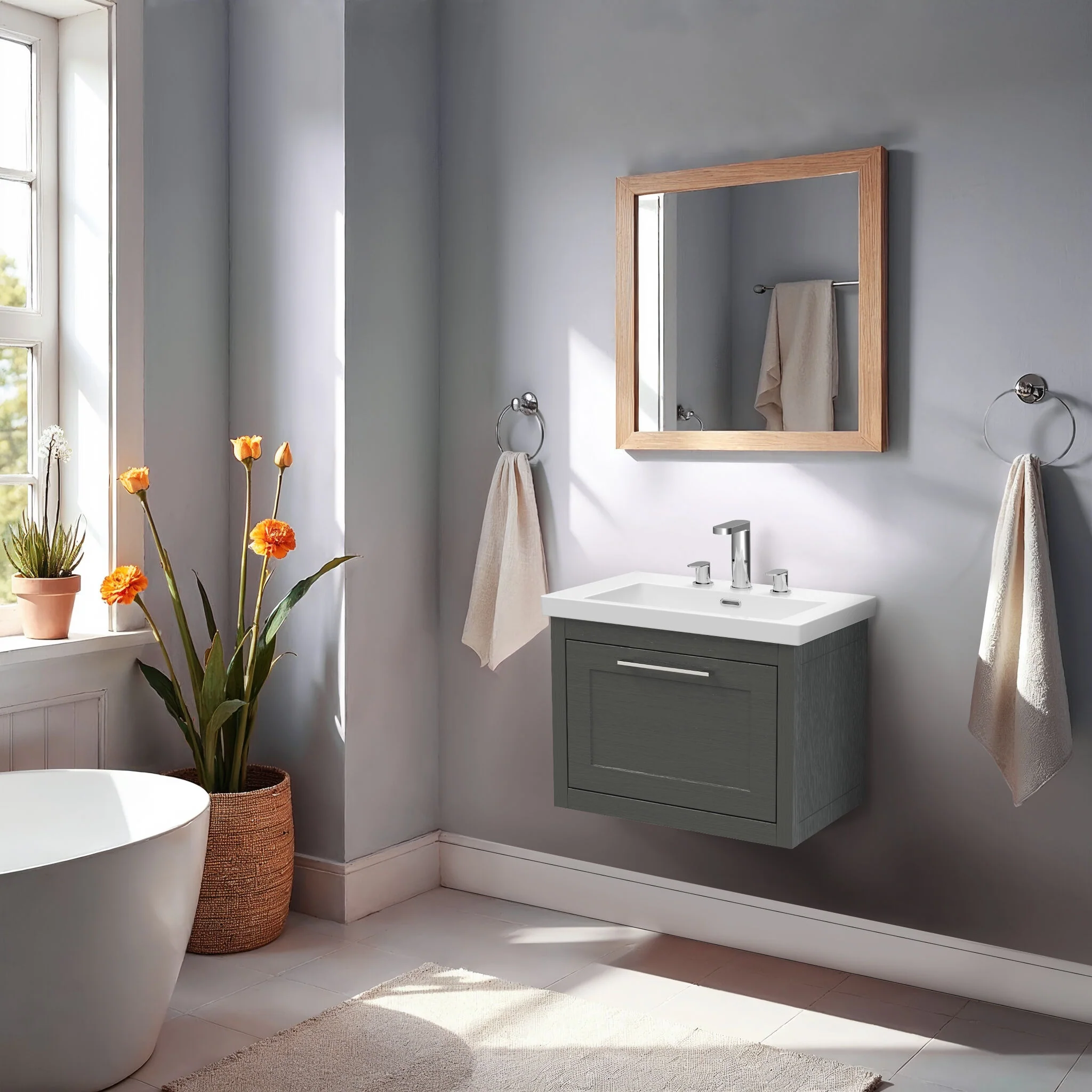 Blithbury Traditional Bathroom Wall Hung Vanity with Modern Fireclay Basin Unit - Choice of Size, Colour and Basin Type - Image 27