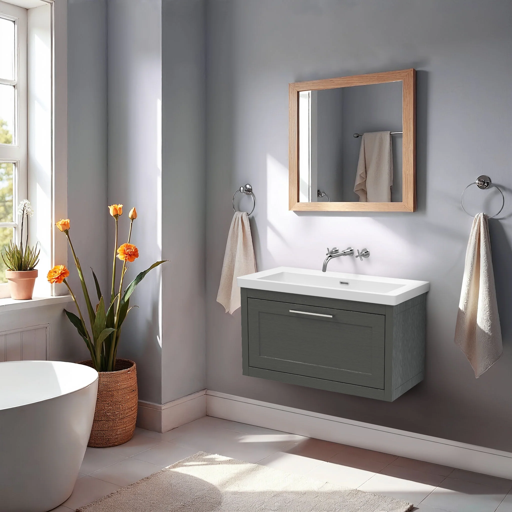 Blithbury Traditional Bathroom Wall Hung Vanity with Modern Fireclay Basin Unit - Choice of Size, Colour and Basin Type - Image 28