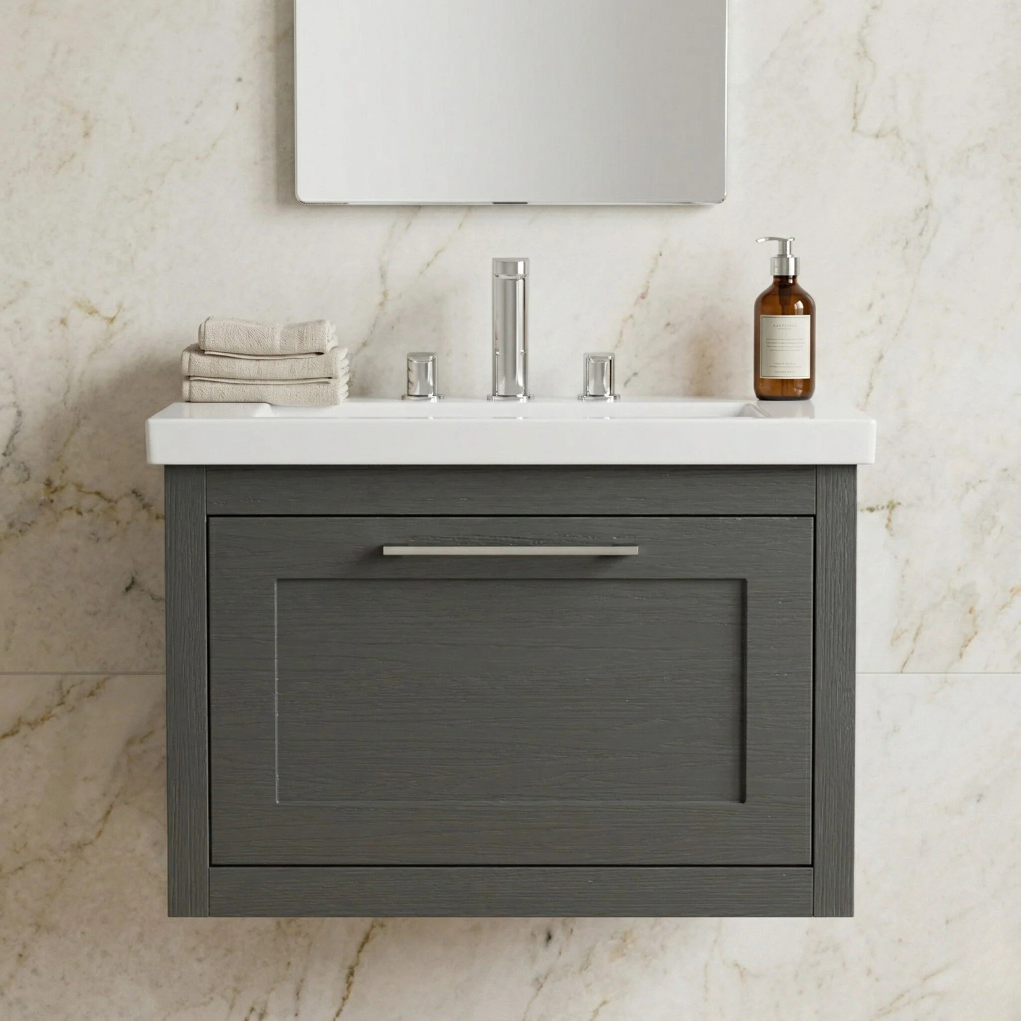 Blithbury Traditional Bathroom Wall Hung Vanity with Modern Fireclay Basin Unit - Choice of Size, Colour and Basin Type - Image 3