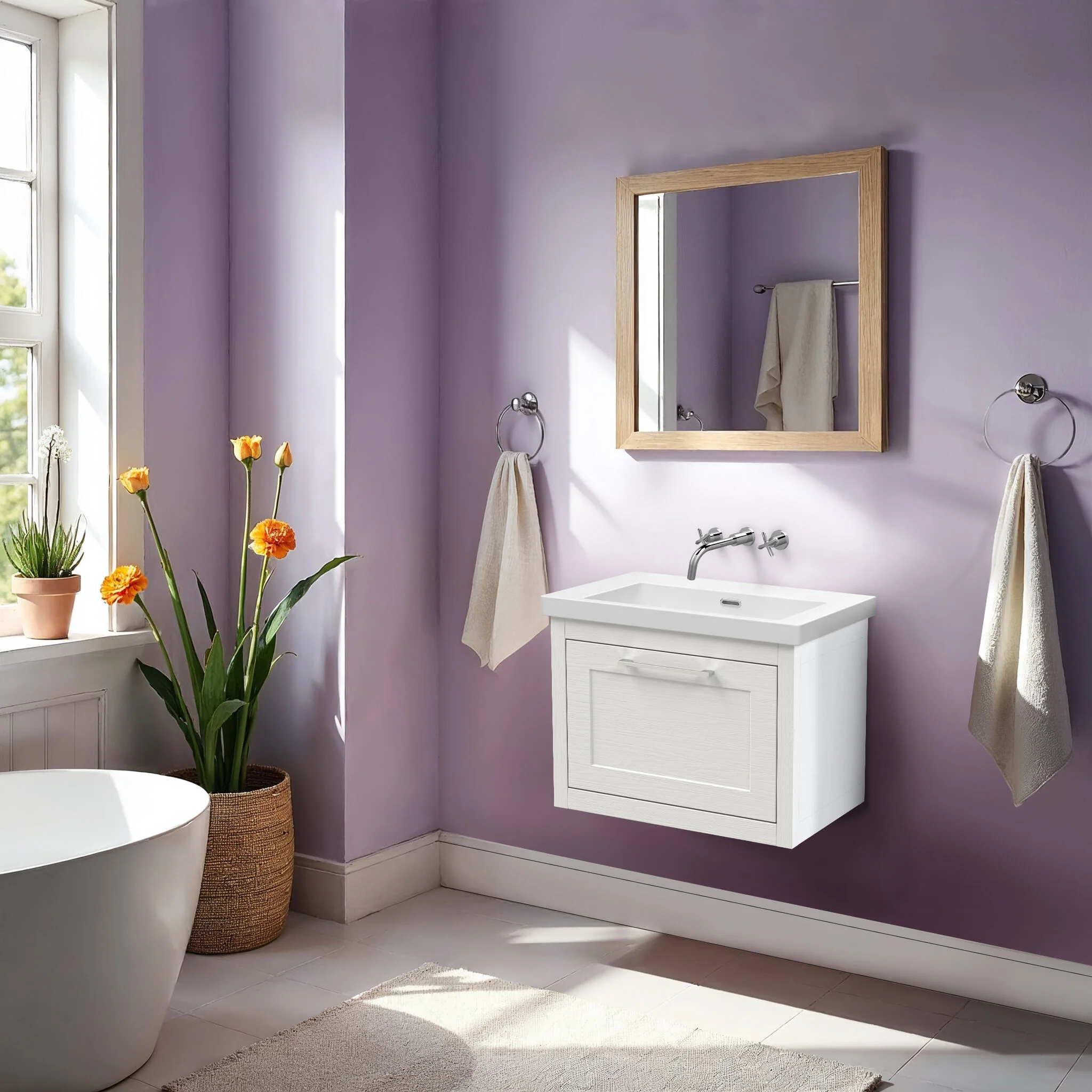 Blithbury Traditional Bathroom Wall Hung Vanity with Modern Fireclay Basin Unit - Choice of Size, Colour and Basin Type - Image 31