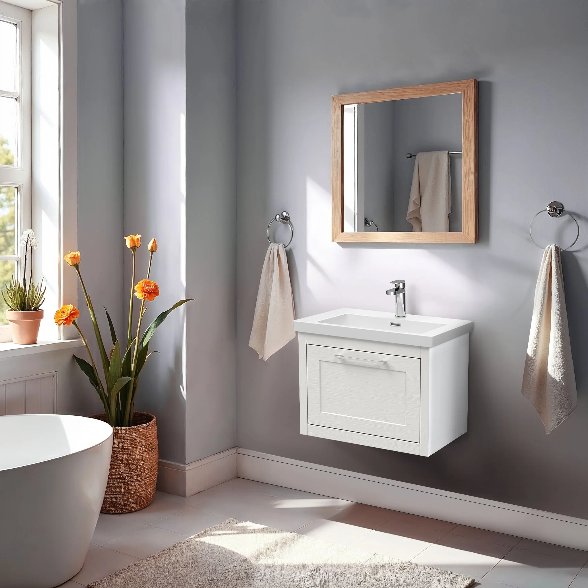 Blithbury Traditional Bathroom Wall Hung Vanity with Modern Fireclay Basin Unit - Choice of Size, Colour and Basin Type - Image 32