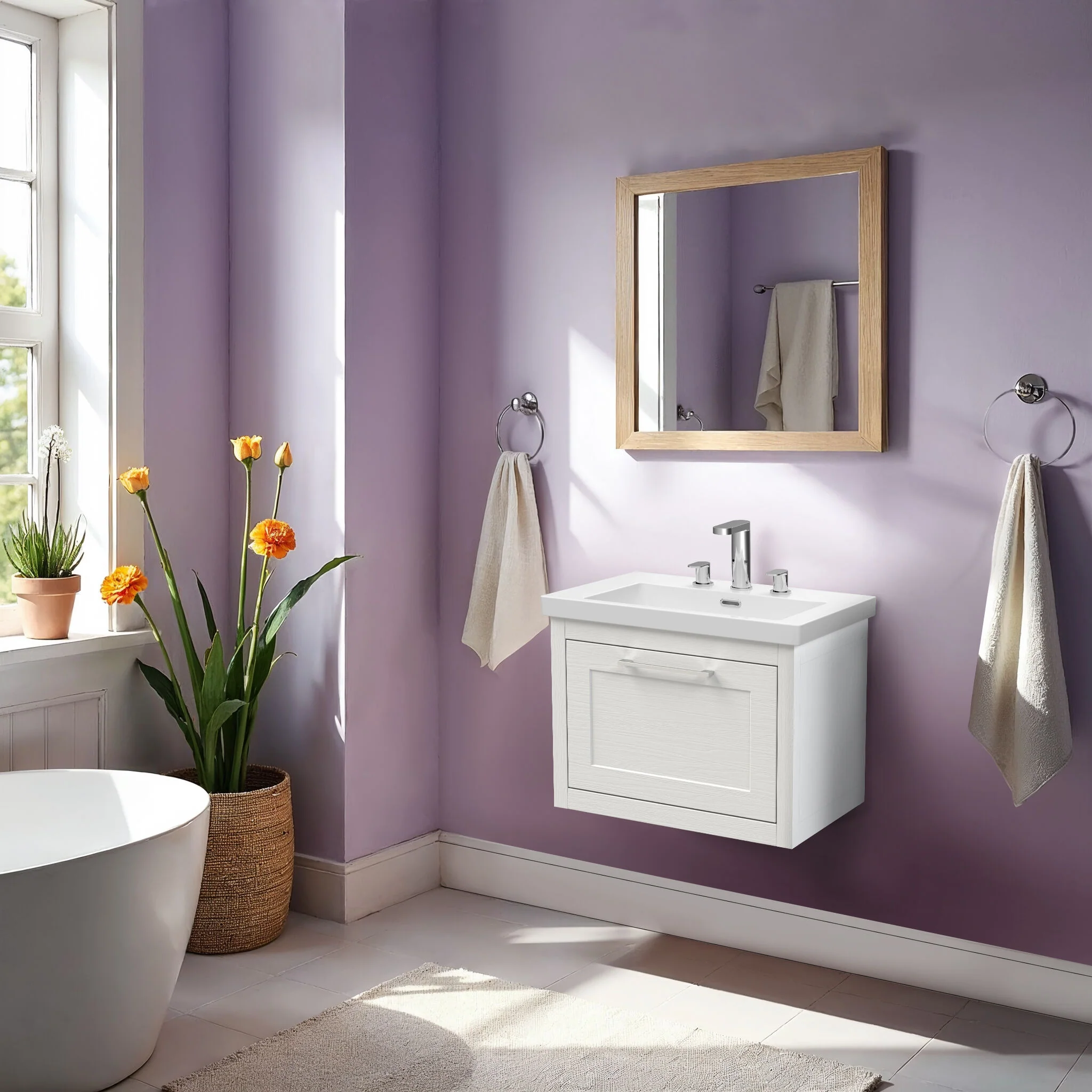 Blithbury Traditional Bathroom Wall Hung Vanity with Modern Fireclay Basin Unit - Choice of Size, Colour and Basin Type - Image 33