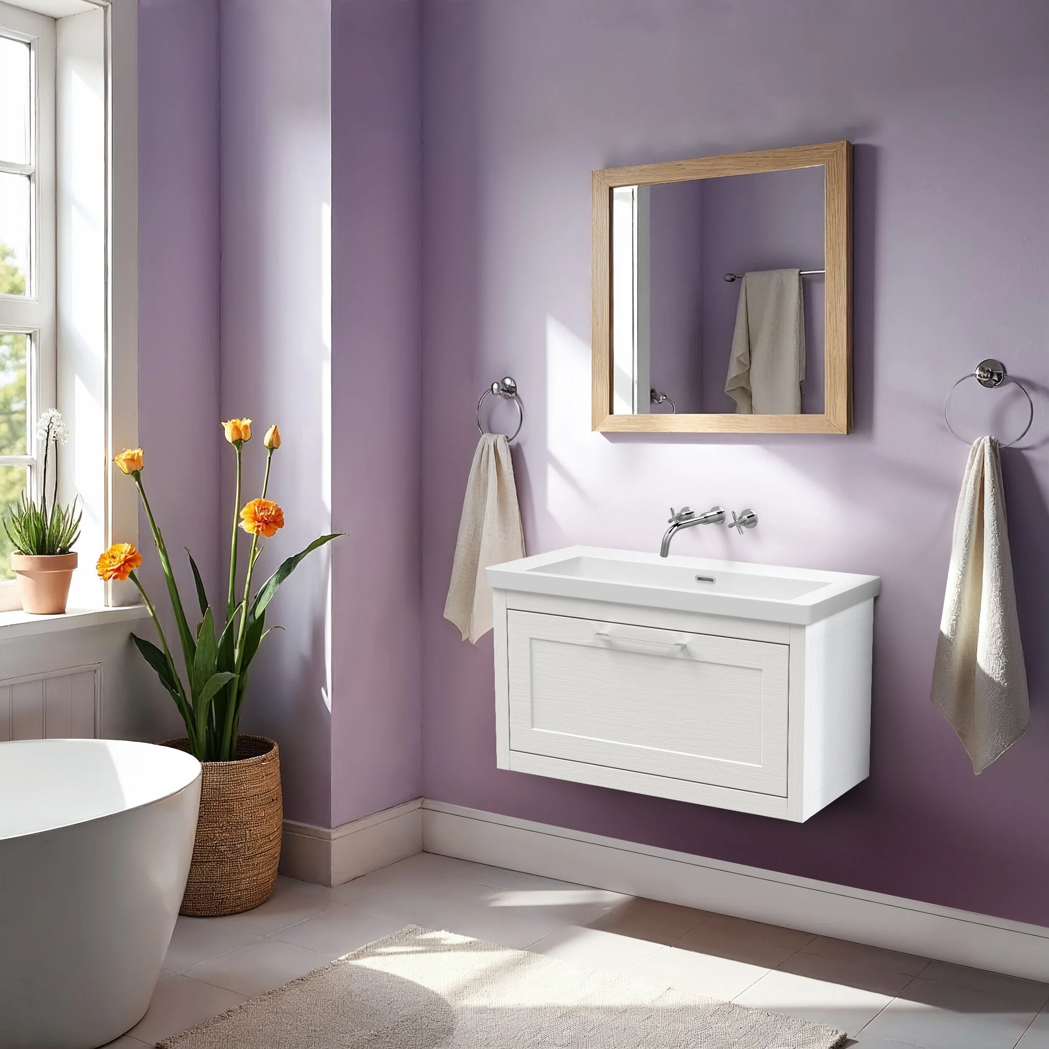 Blithbury Traditional Bathroom Wall Hung Vanity with Modern Fireclay Basin Unit - Choice of Size, Colour and Basin Type - Image 34