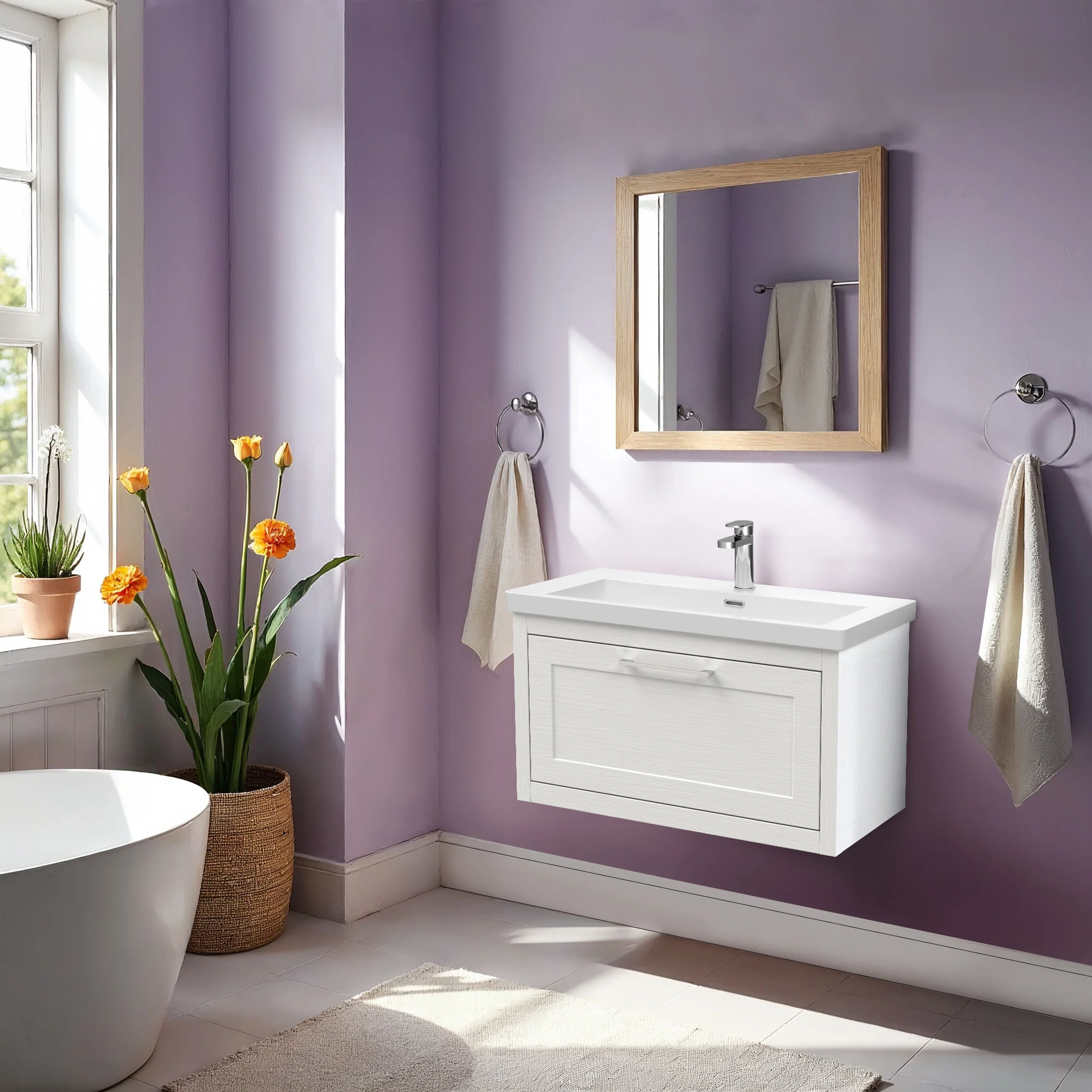 Blithbury Traditional Bathroom Wall Hung Vanity with Modern Fireclay Basin Unit - Choice of Size, Colour and Basin Type - Image 35