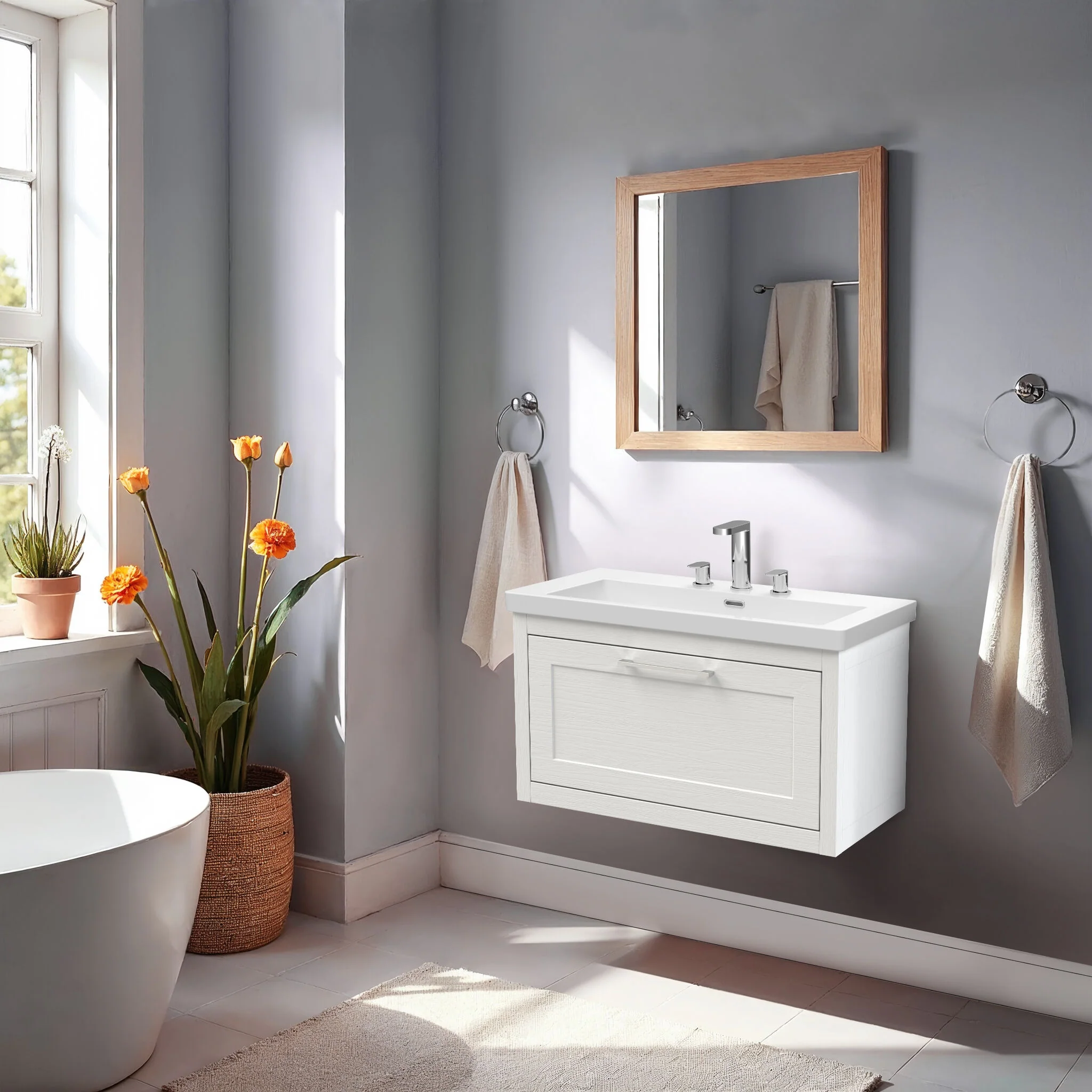 Blithbury Traditional Bathroom Wall Hung Vanity with Modern Fireclay Basin Unit - Choice of Size, Colour and Basin Type - Image 36