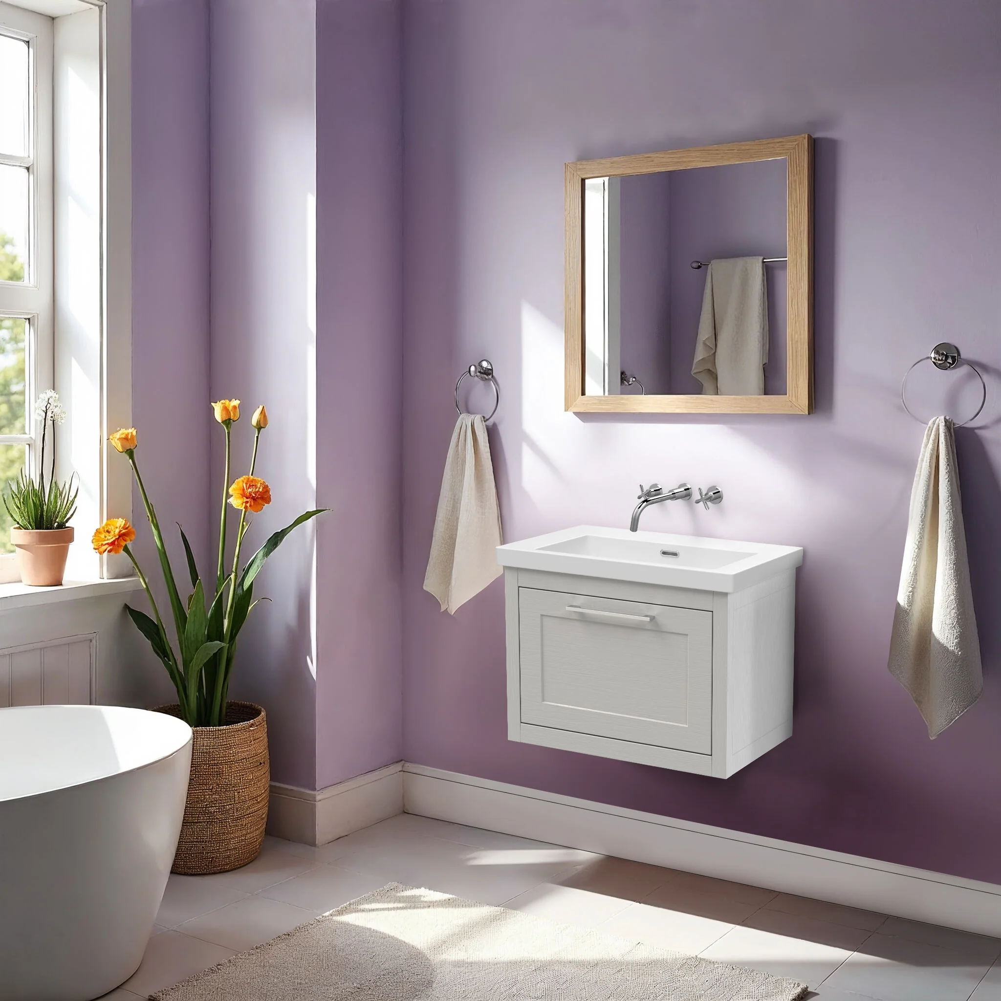 Blithbury Traditional Bathroom Wall Hung Vanity with Modern Fireclay Basin Unit - Choice of Size, Colour and Basin Type - Image 37
