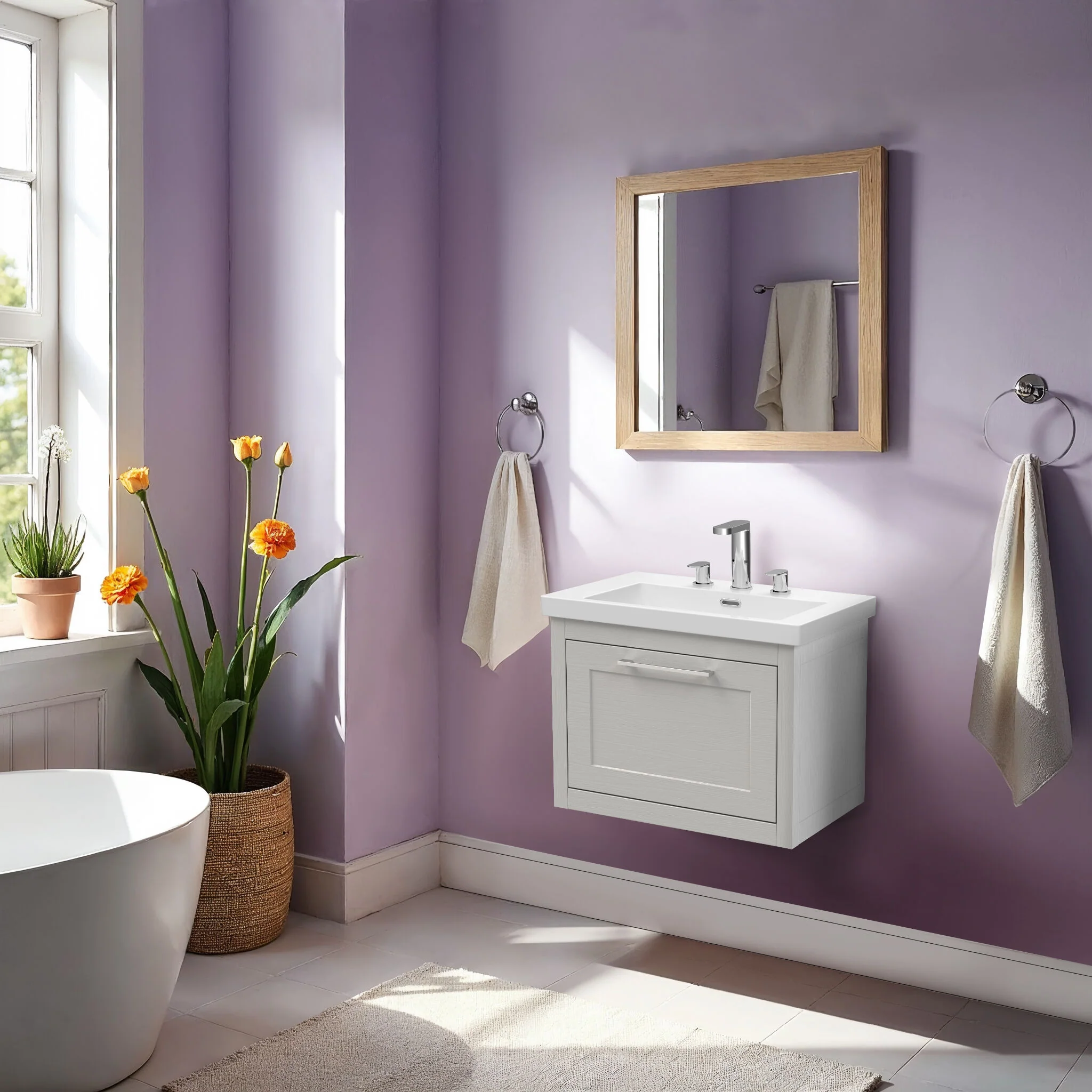 Blithbury Traditional Bathroom Wall Hung Vanity with Modern Fireclay Basin Unit - Choice of Size, Colour and Basin Type - Image 39
