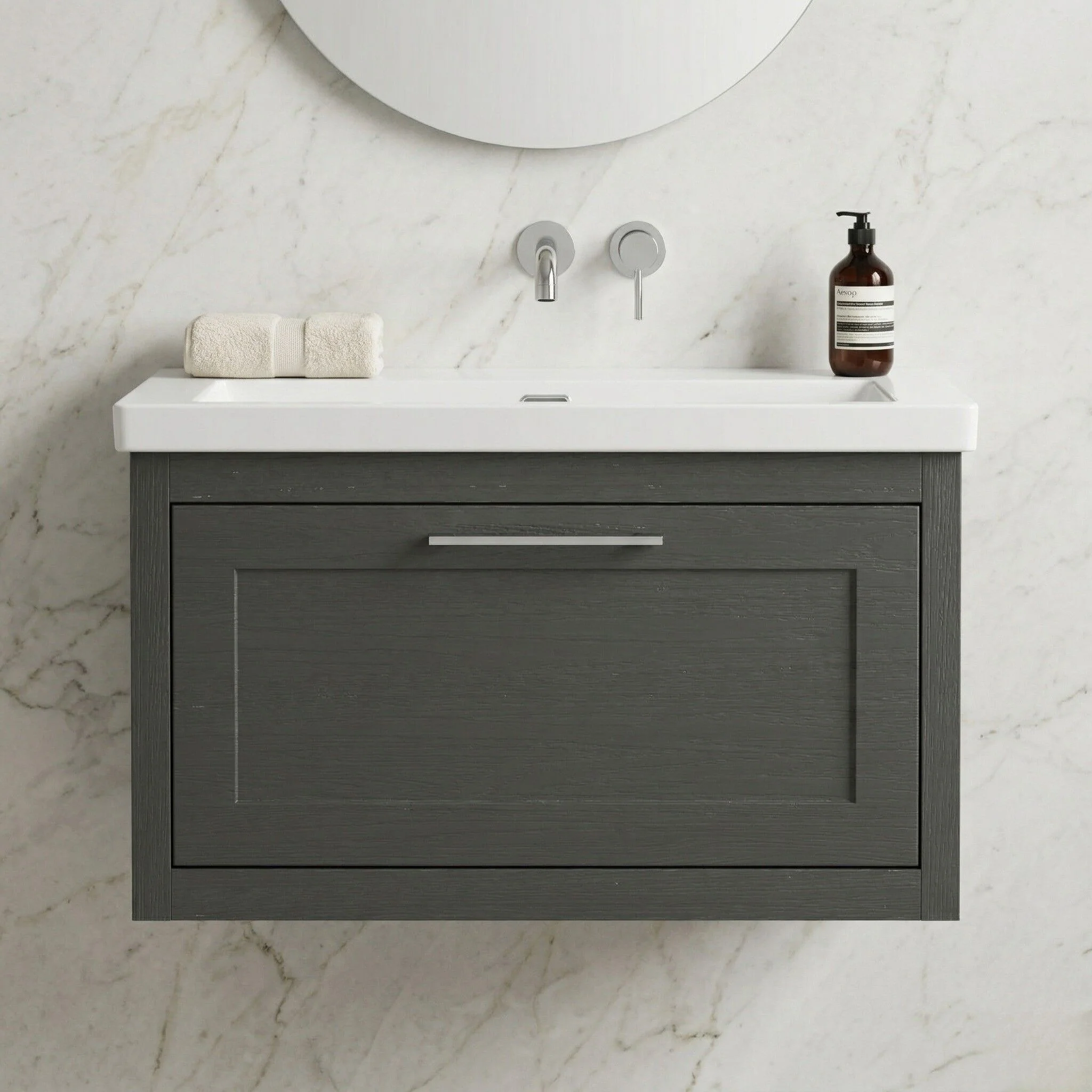 Blithbury Traditional Bathroom Wall Hung Vanity with Modern Fireclay Basin Unit - Choice of Size, Colour and Basin Type - Image 4