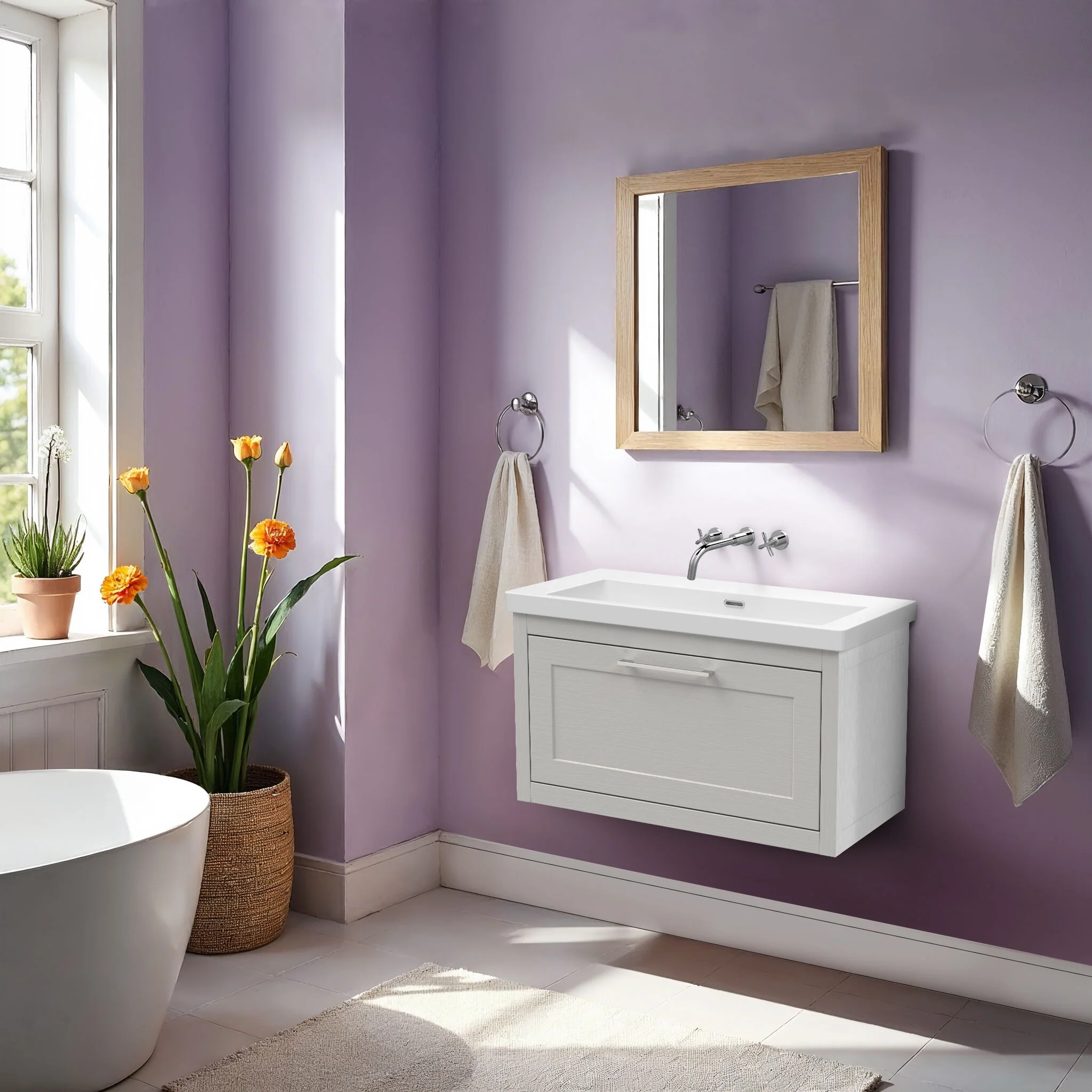 Blithbury Traditional Bathroom Wall Hung Vanity with Modern Fireclay Basin Unit - Choice of Size, Colour and Basin Type - Image 40
