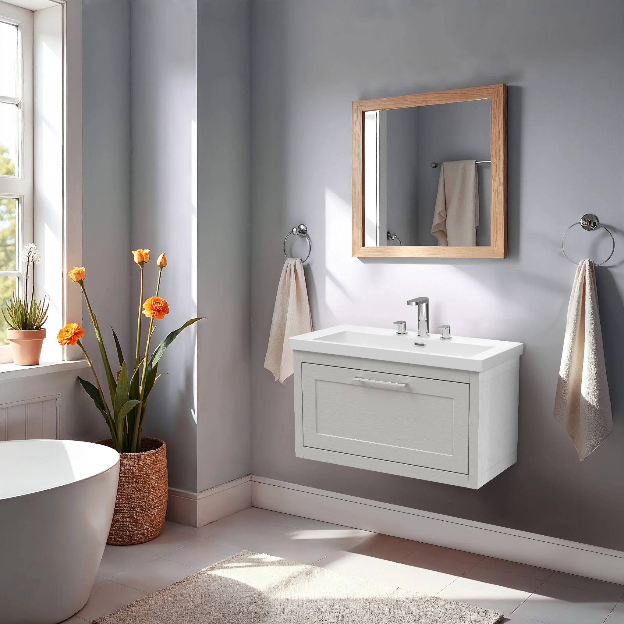 Blithbury Traditional Bathroom Wall Hung Vanity with Modern Fireclay Basin Unit - Choice of Size, Colour and Basin Type - Image 42