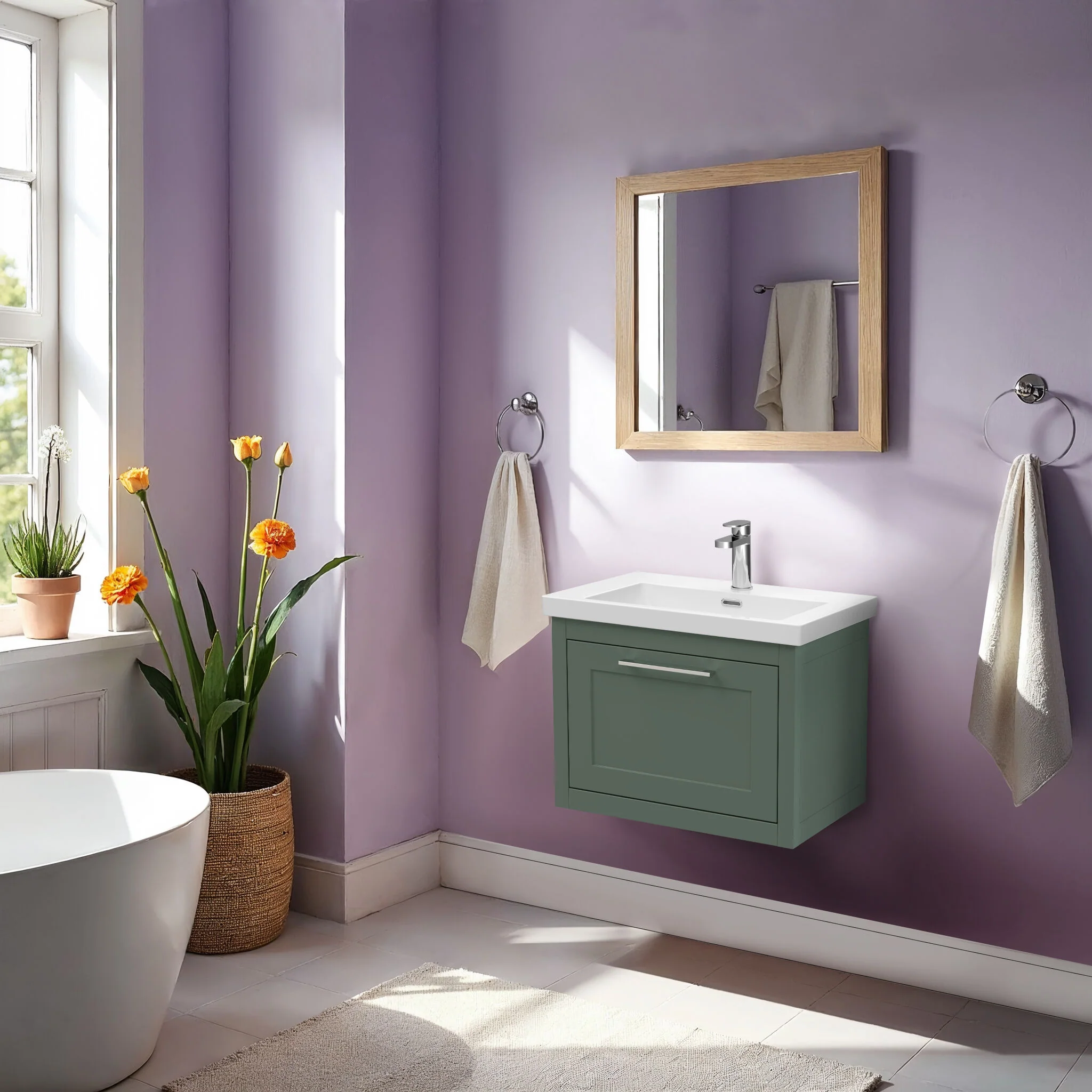 Blithbury Traditional Bathroom Wall Hung Vanity with Modern Fireclay Basin Unit - Choice of Size, Colour and Basin Type - Image 44