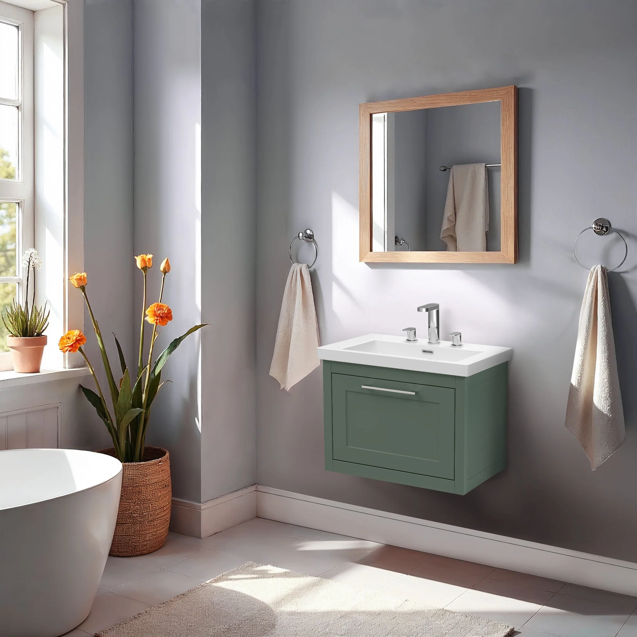Blithbury Traditional Bathroom Wall Hung Vanity with Modern Fireclay Basin Unit - Choice of Size, Colour and Basin Type - Image 45