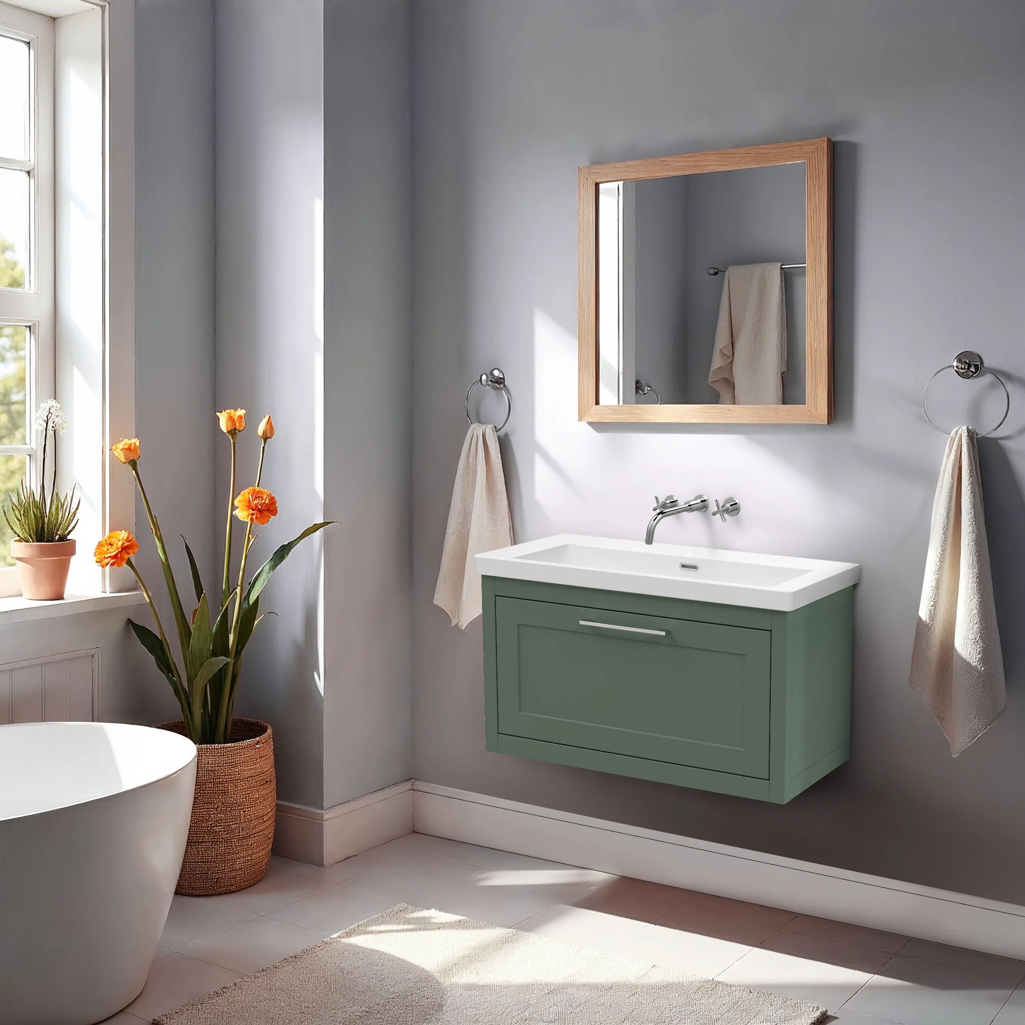 Blithbury Traditional Bathroom Wall Hung Vanity with Modern Fireclay Basin Unit - Choice of Size, Colour and Basin Type - Image 46