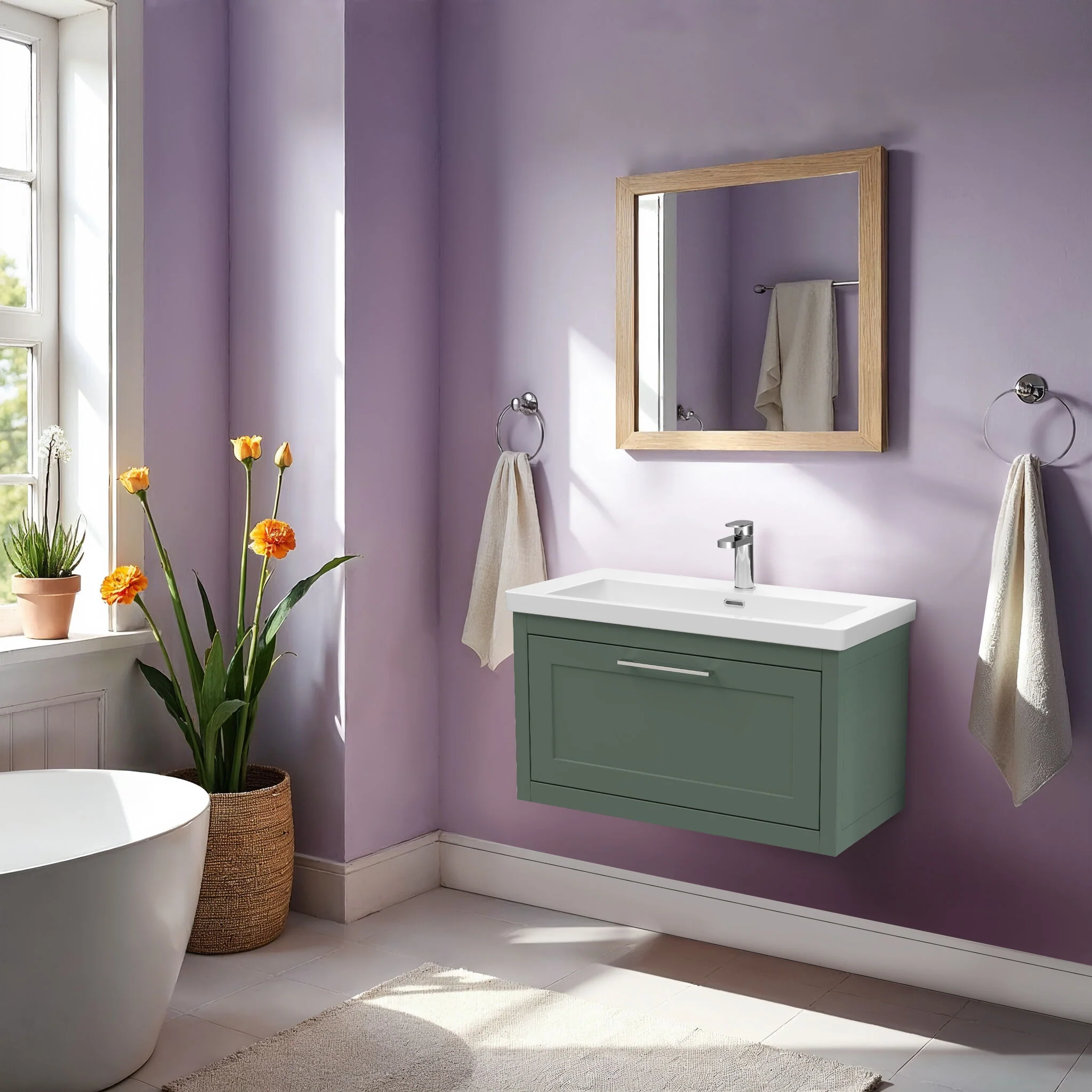 Blithbury Traditional Bathroom Wall Hung Vanity with Modern Fireclay Basin Unit - Choice of Size, Colour and Basin Type - Image 47