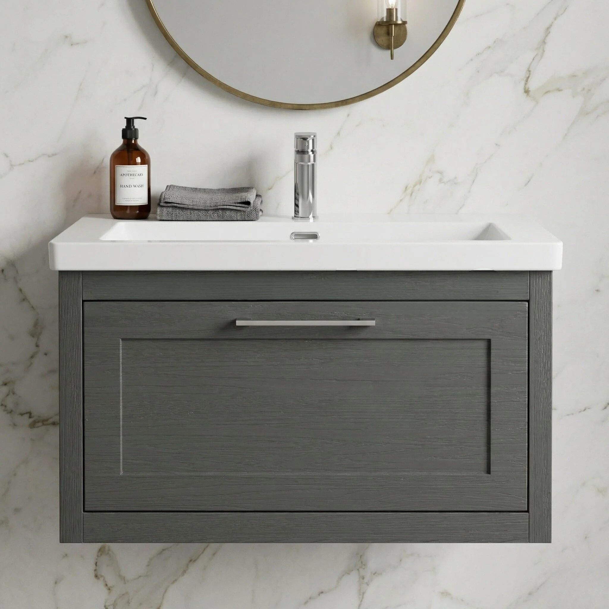 Blithbury Traditional Bathroom Wall Hung Vanity with Modern Fireclay Basin Unit - Choice of Size, Colour and Basin Type - Image 5