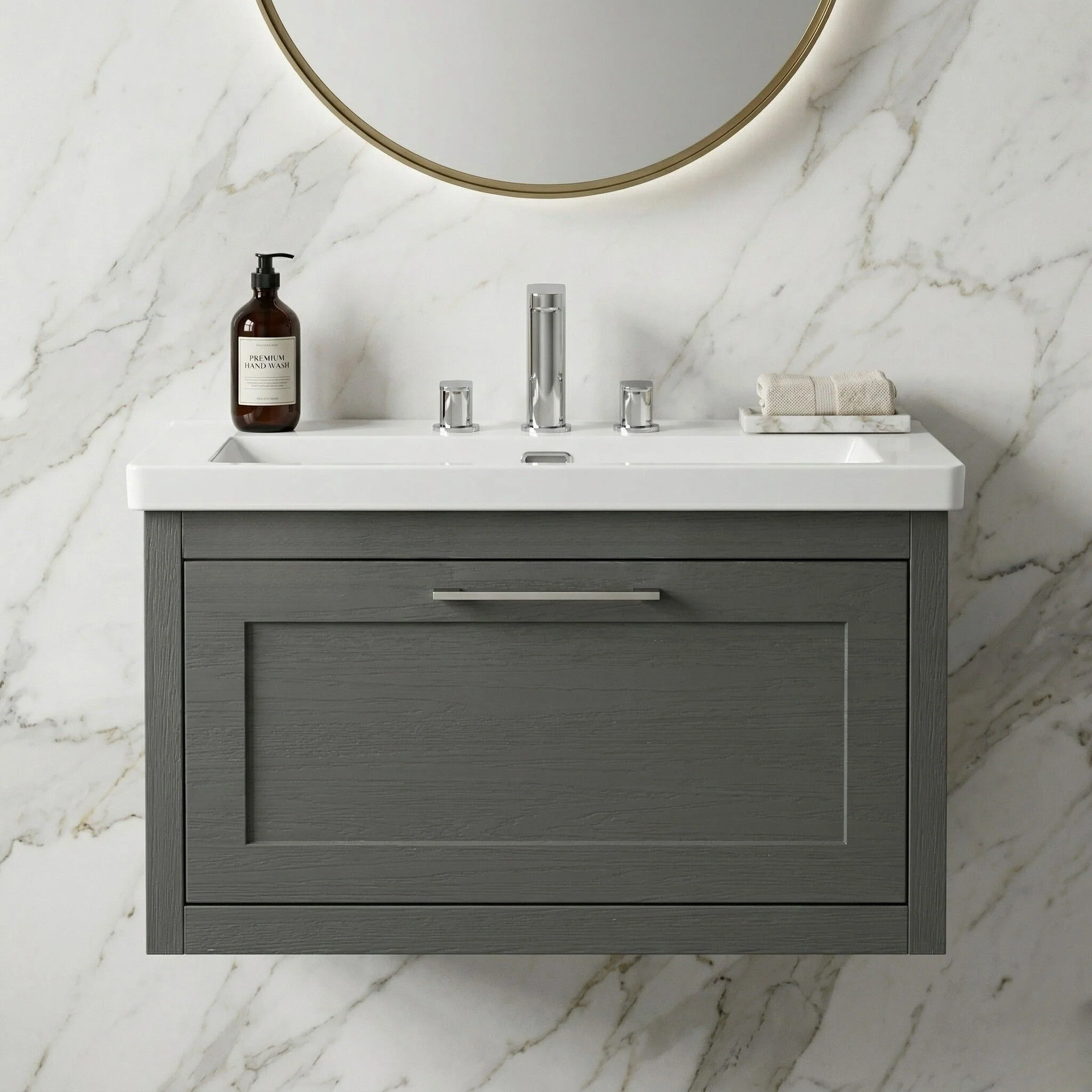 Blithbury Traditional Bathroom Wall Hung Vanity with Modern Fireclay Basin Unit - Choice of Size, Colour and Basin Type - Image 6