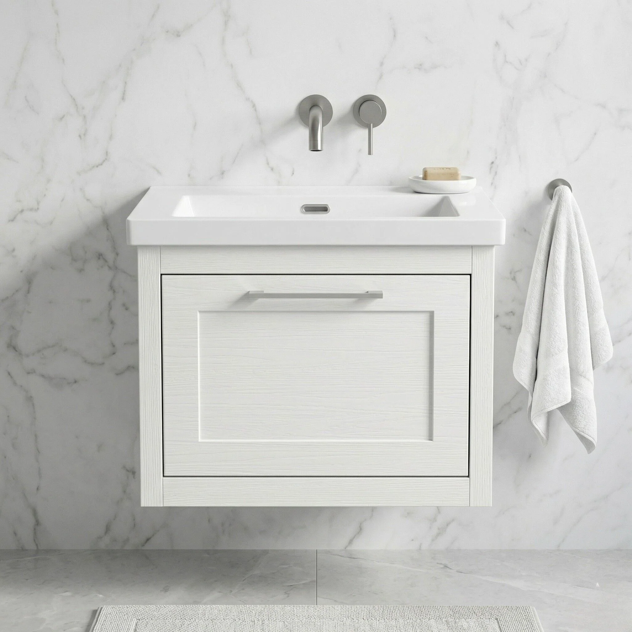 Blithbury Traditional Bathroom Wall Hung Vanity with Modern Fireclay Basin Unit - Choice of Size, Colour and Basin Type - Image 7
